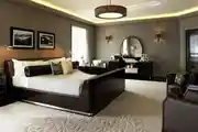 Large Bedroom Interior with Grey Furniture