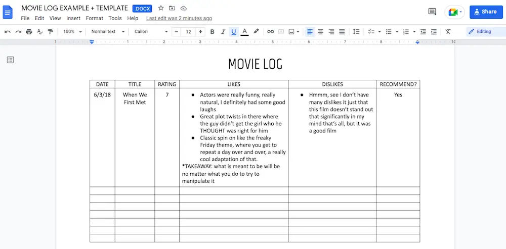 track movies watched google doc