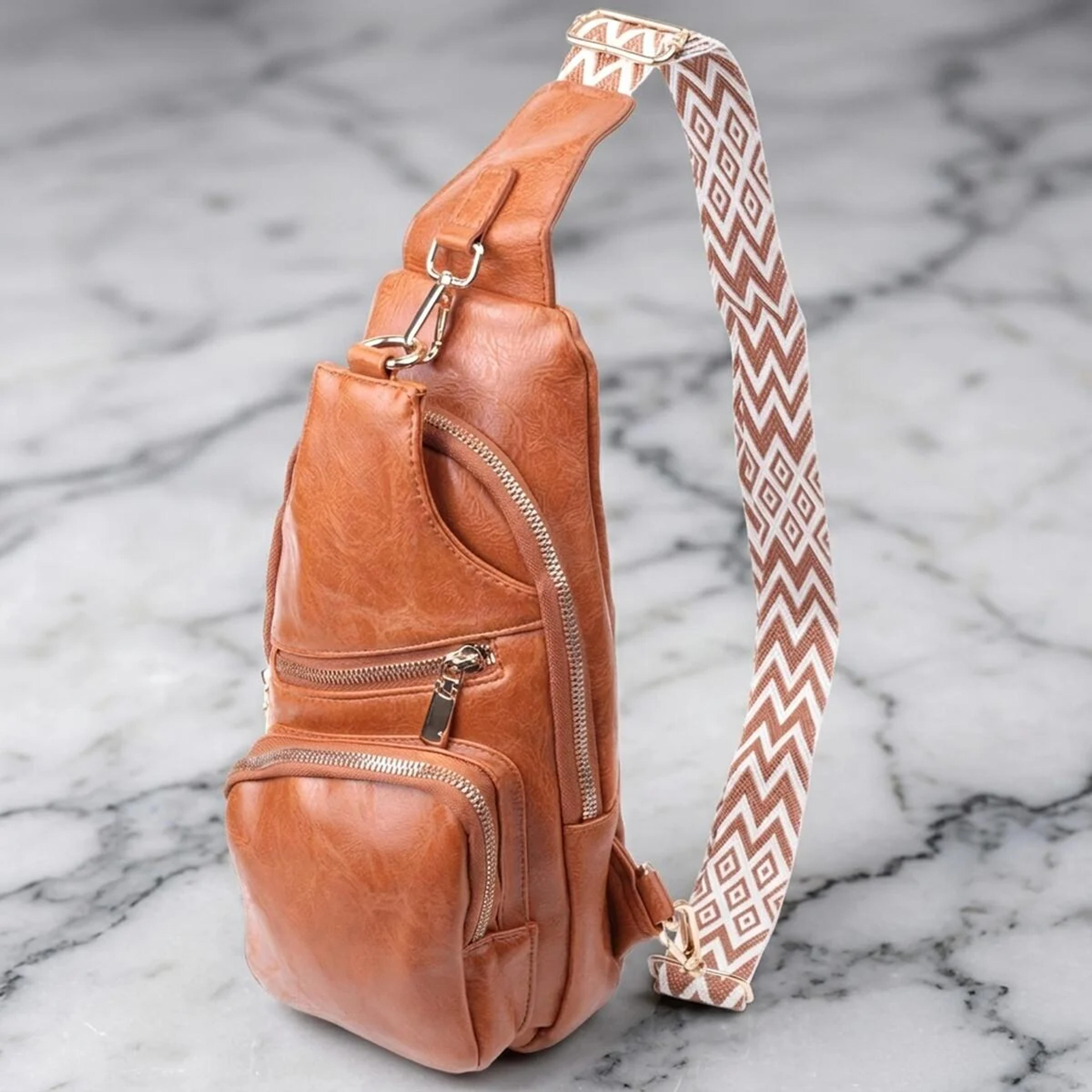 Стильная женская слинг сумка через плечо из экокожи Vintage 22751 Рыжий