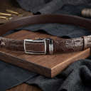 Ремінь-автомат CROCODILE LEATHER 18240 з натуральної шкіри крокодила Коричневий thumbnail 4