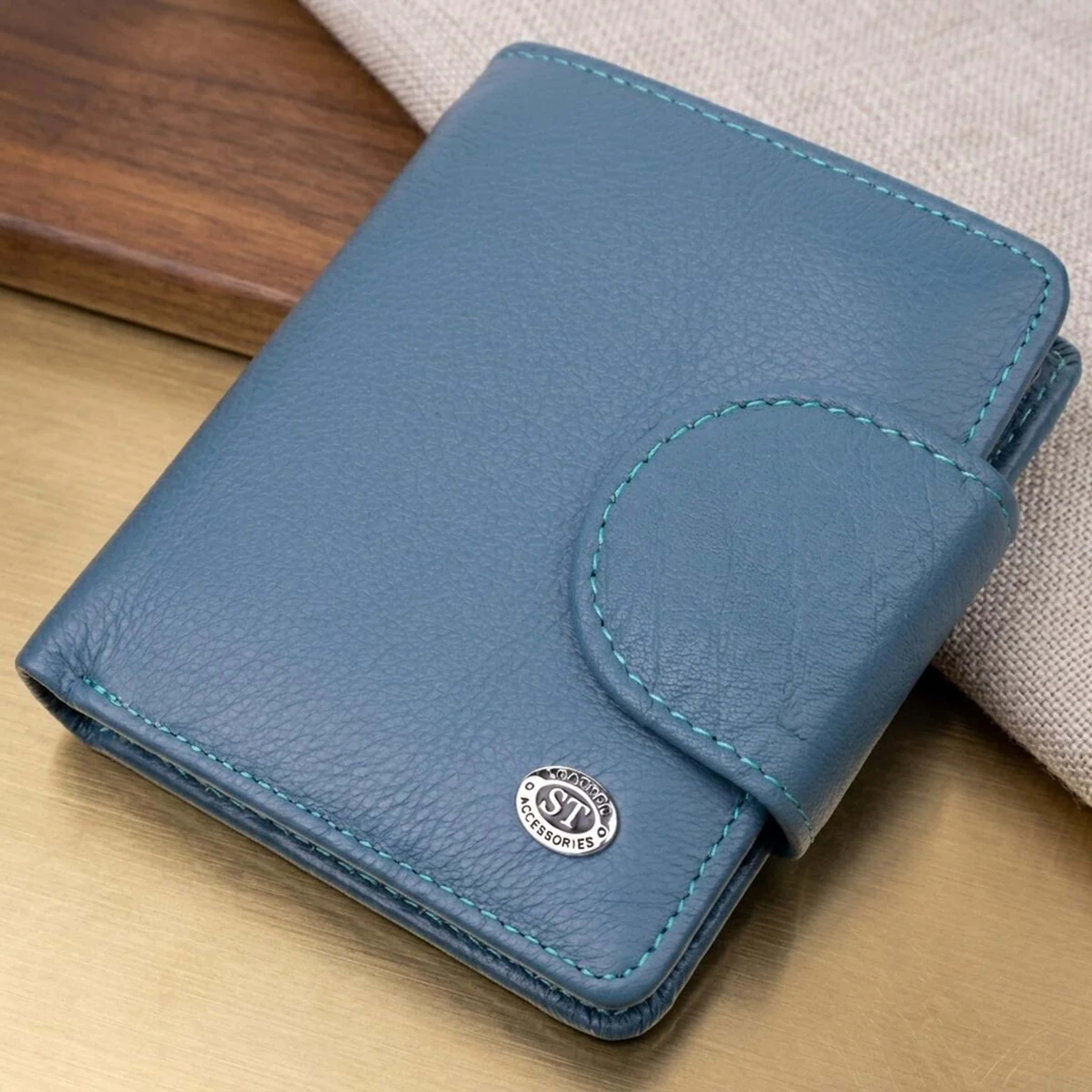 Красиве шкіряне портмоне з монетницею зовні для стильних жінок ST Leather 19457 Бірюзовий