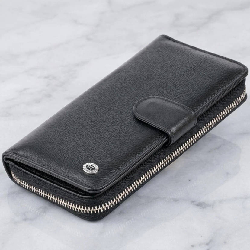 Вертикальний місткий гаманець зі шкіри унісекс ST Leather 19300 Чорний
