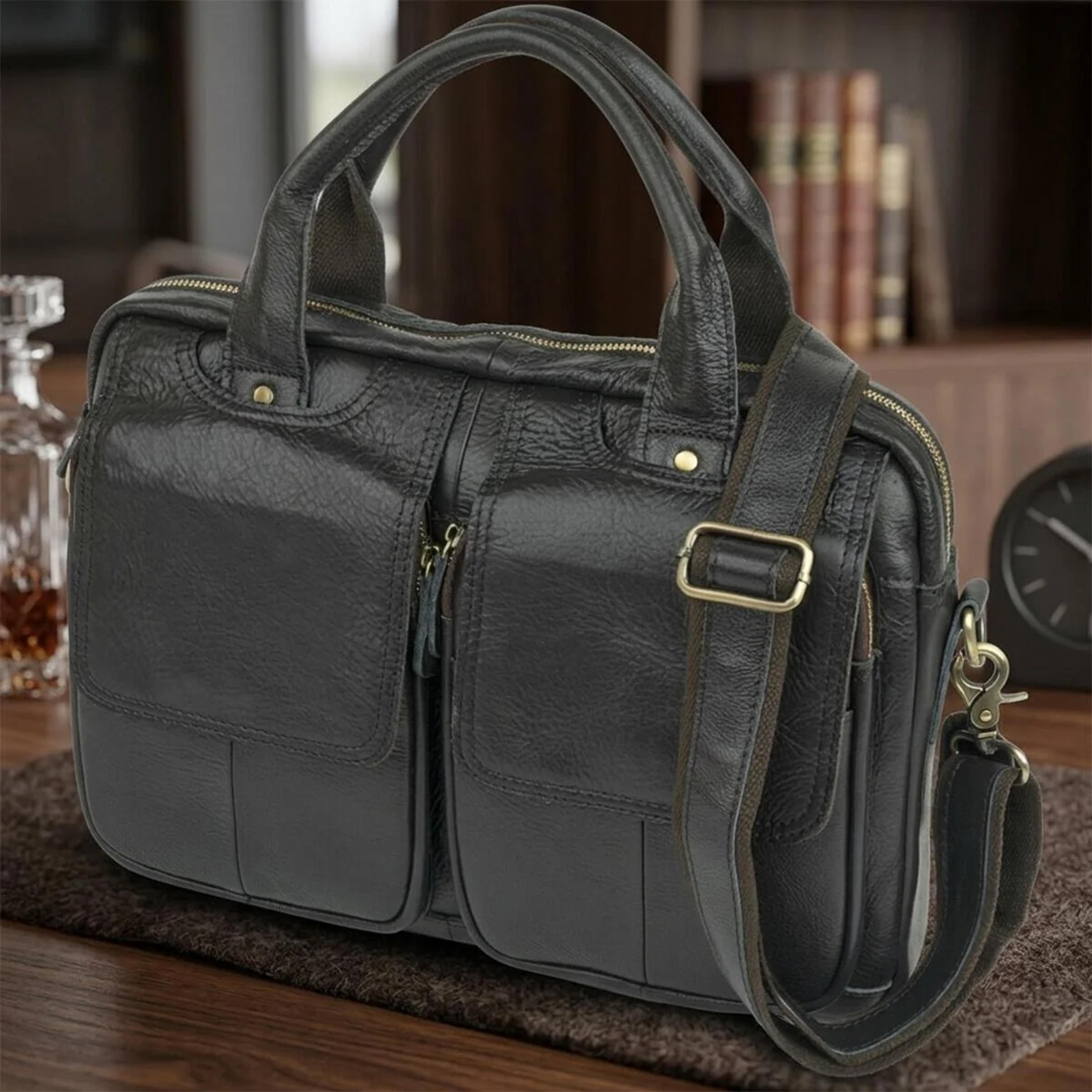Сумка для ноутбуку з натуральної шкіри Vintage 14868 Чорна