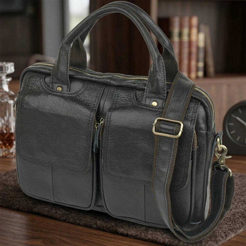 Сумка для ноутбуку з натуральної шкіри Vintage 14868 Чорна