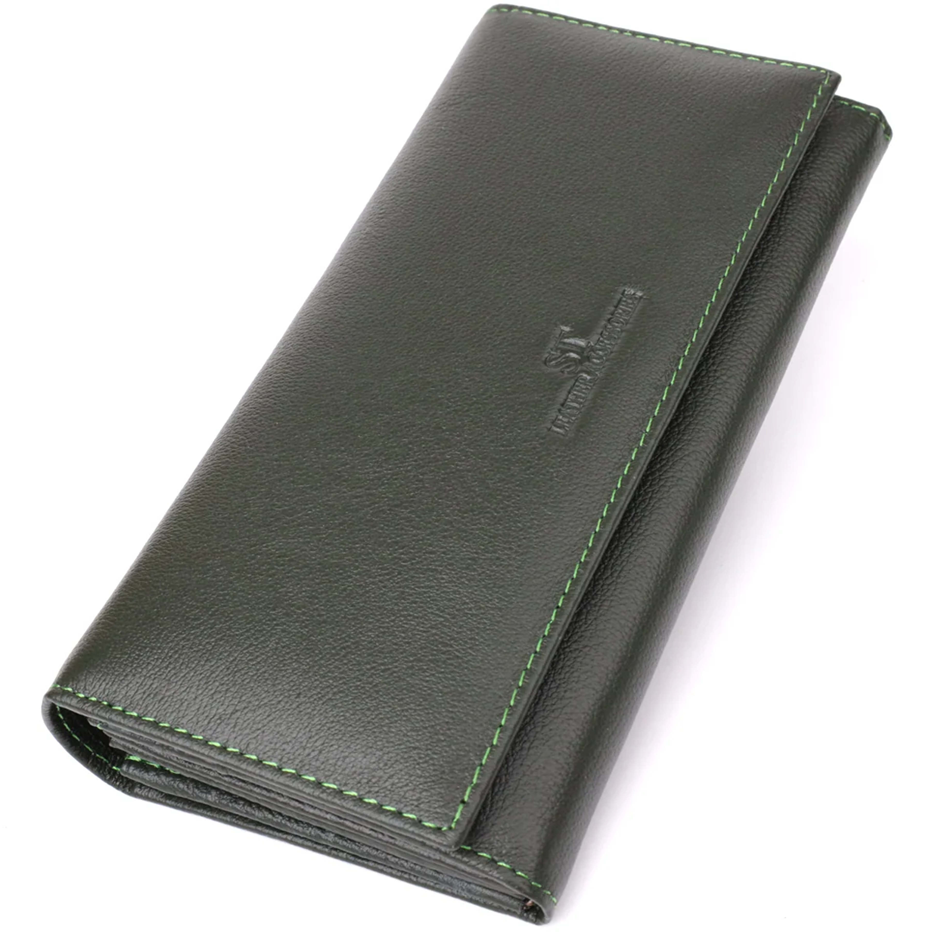Горизонтальний гаманець у два складення з натуральної шкіри ST Leather 23067 Зелений