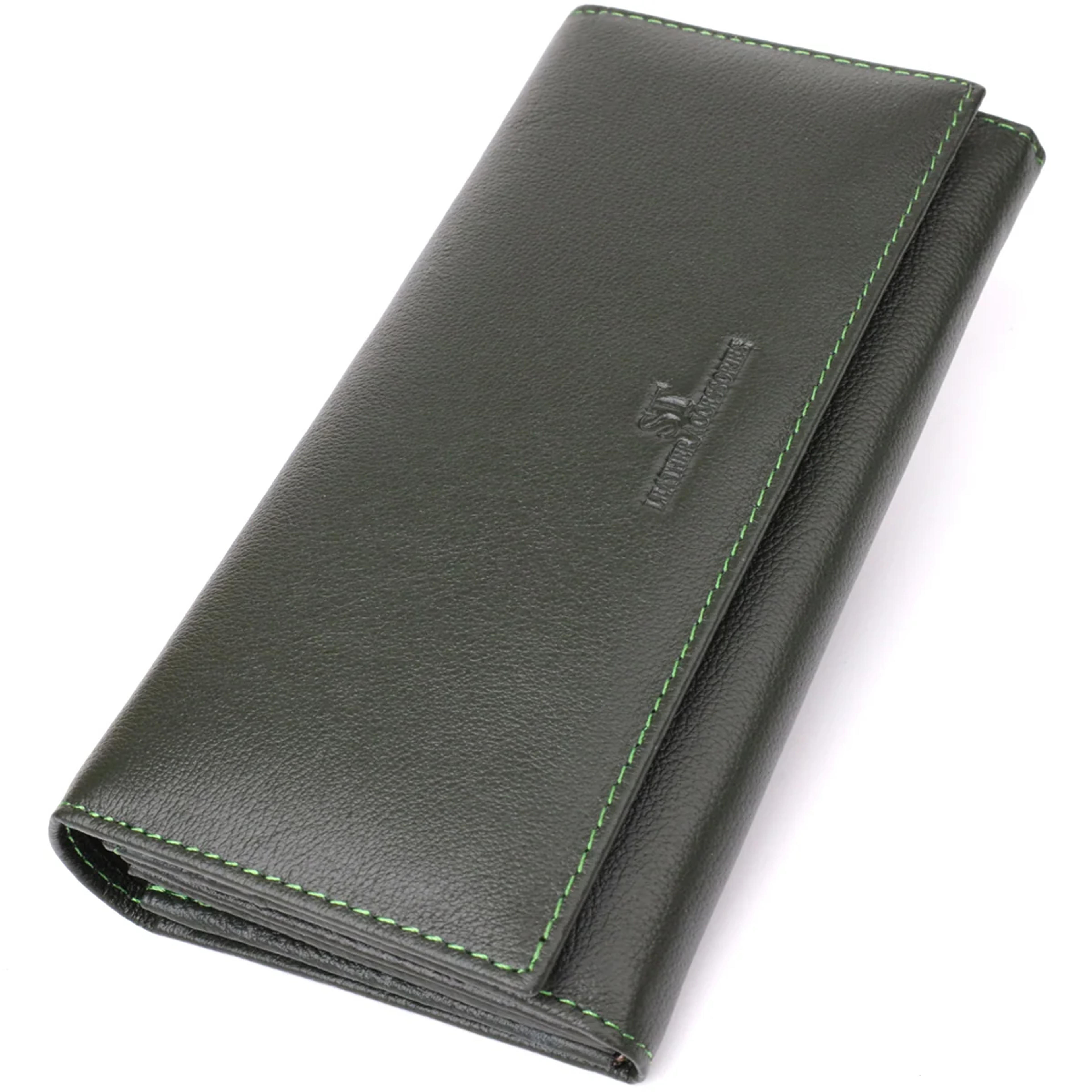 Горизонтальний гаманець у два складення з натуральної шкіри ST Leather 23067 Зелений