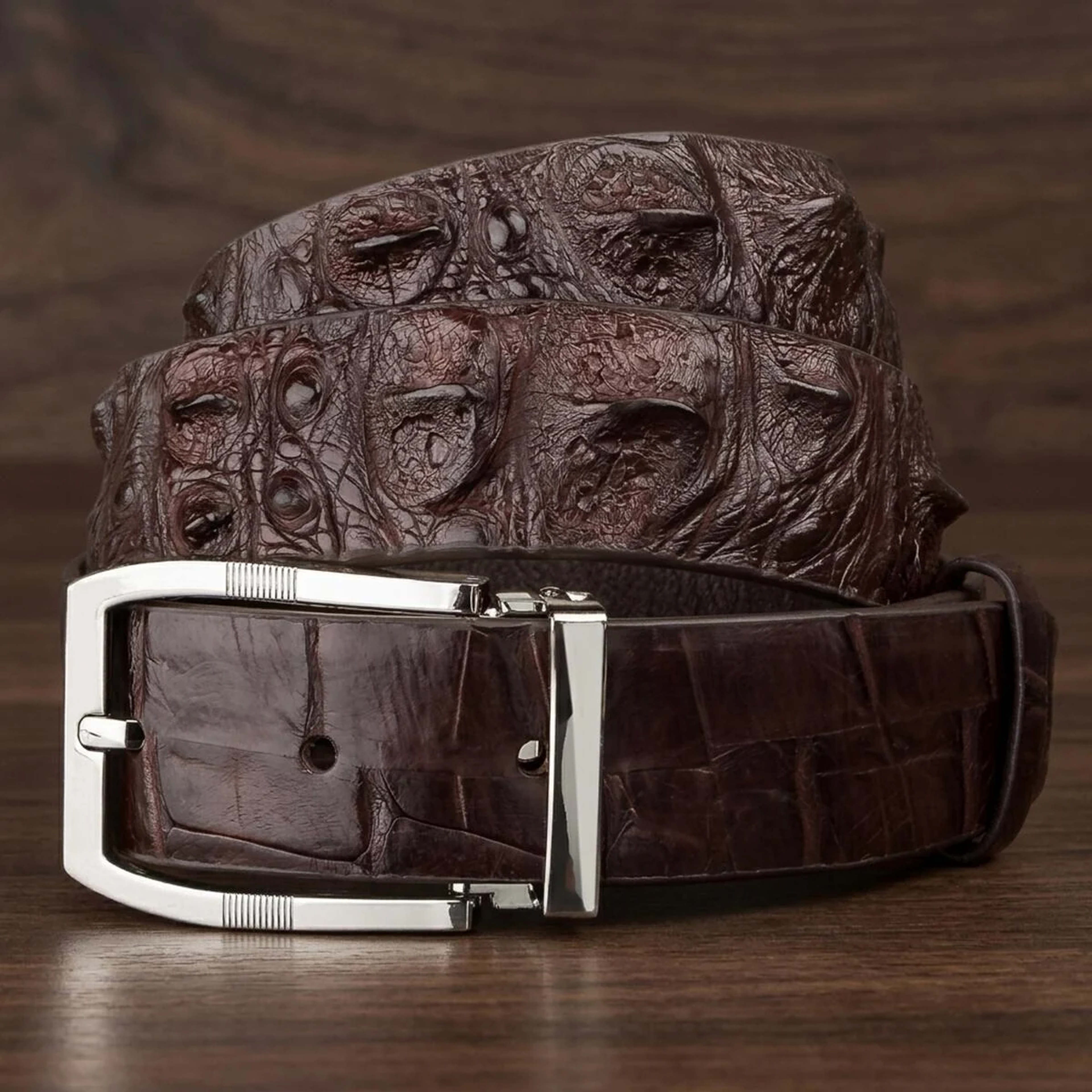 Ремінь чоловічий CROCODILE LEATHER 18178 з натуральної шкіри крокодила Коричневий