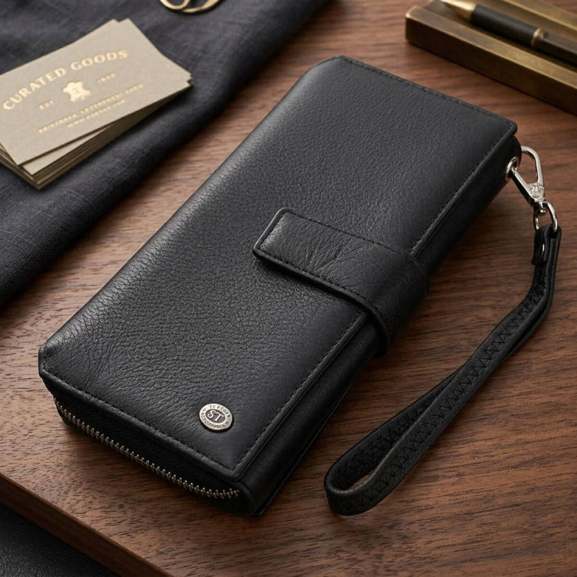 Гаманець клатч унісекс з натуральної шкіри для карток та купюр ST Leather 19432 Чорний
