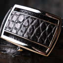 Ремінь-автомат CROCODILE LEATHER 18236 з натуральної шкіри крокодила (каймана) Чорний thumbnail 15