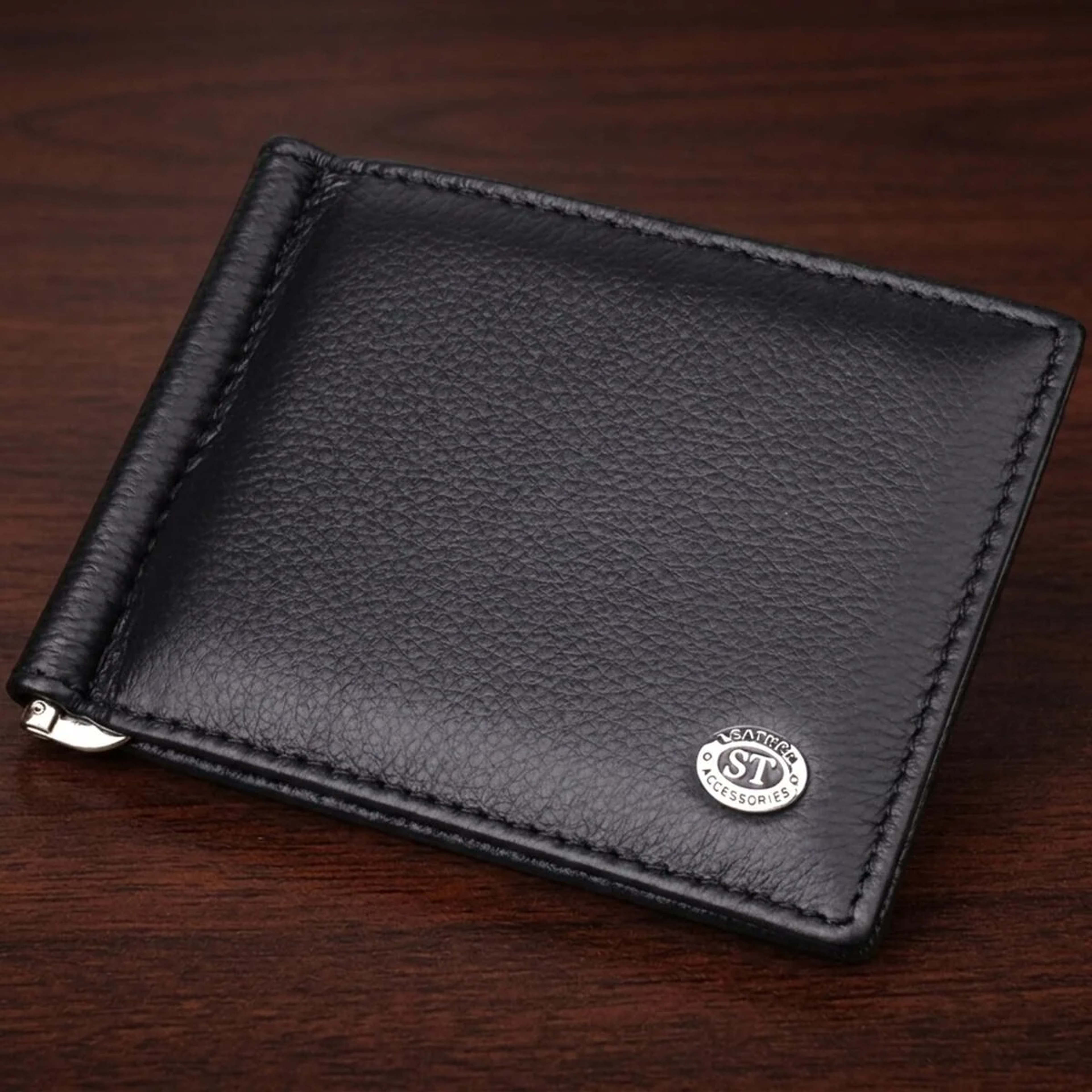 Чоловічий гаманець із металевим затискачем з натуральної шкіри ST Leather 23092 Чорний