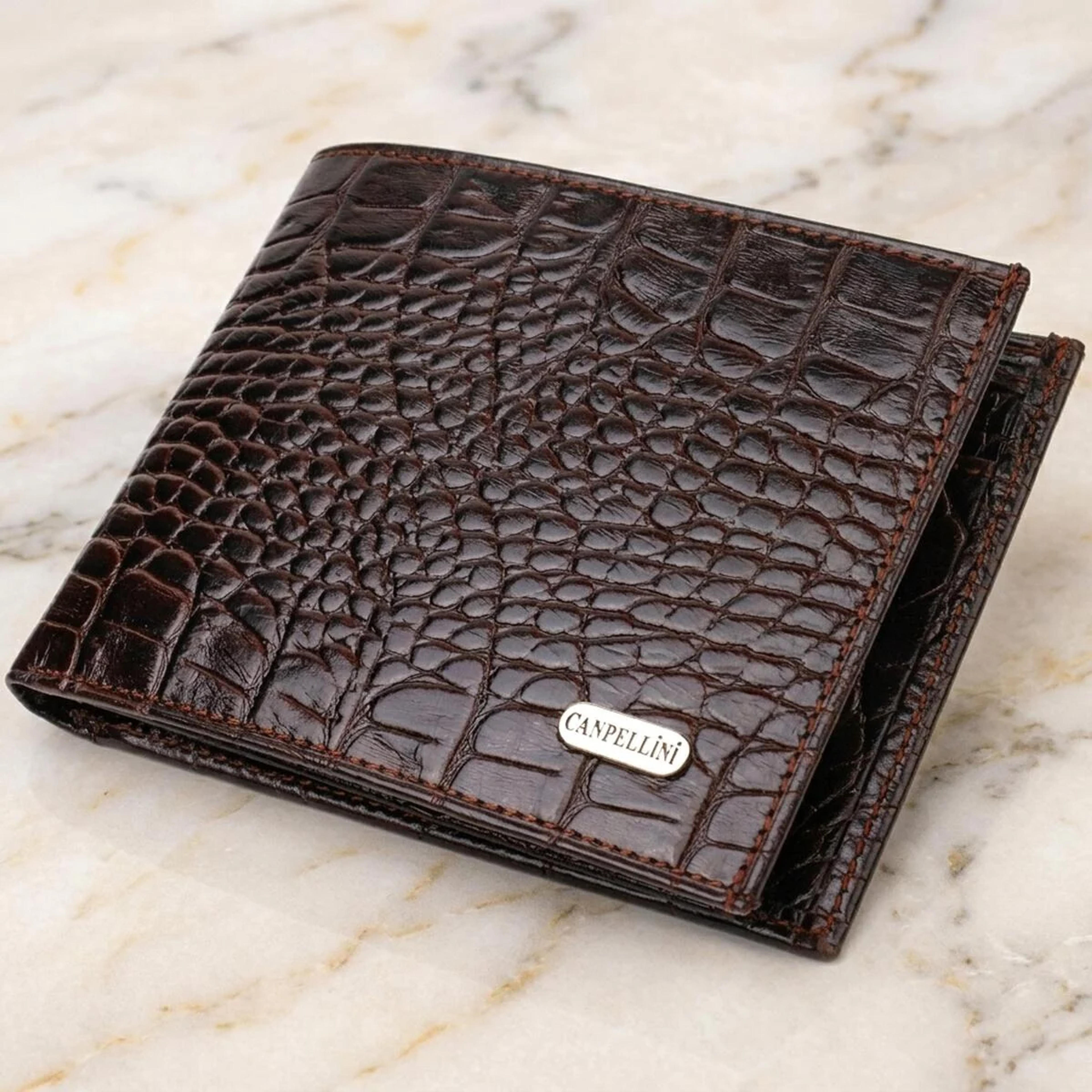 Модний гаманець для чоловіків з натуральної шкіри з тисненням під крокодила CANPELLINI 21926 Коричневий