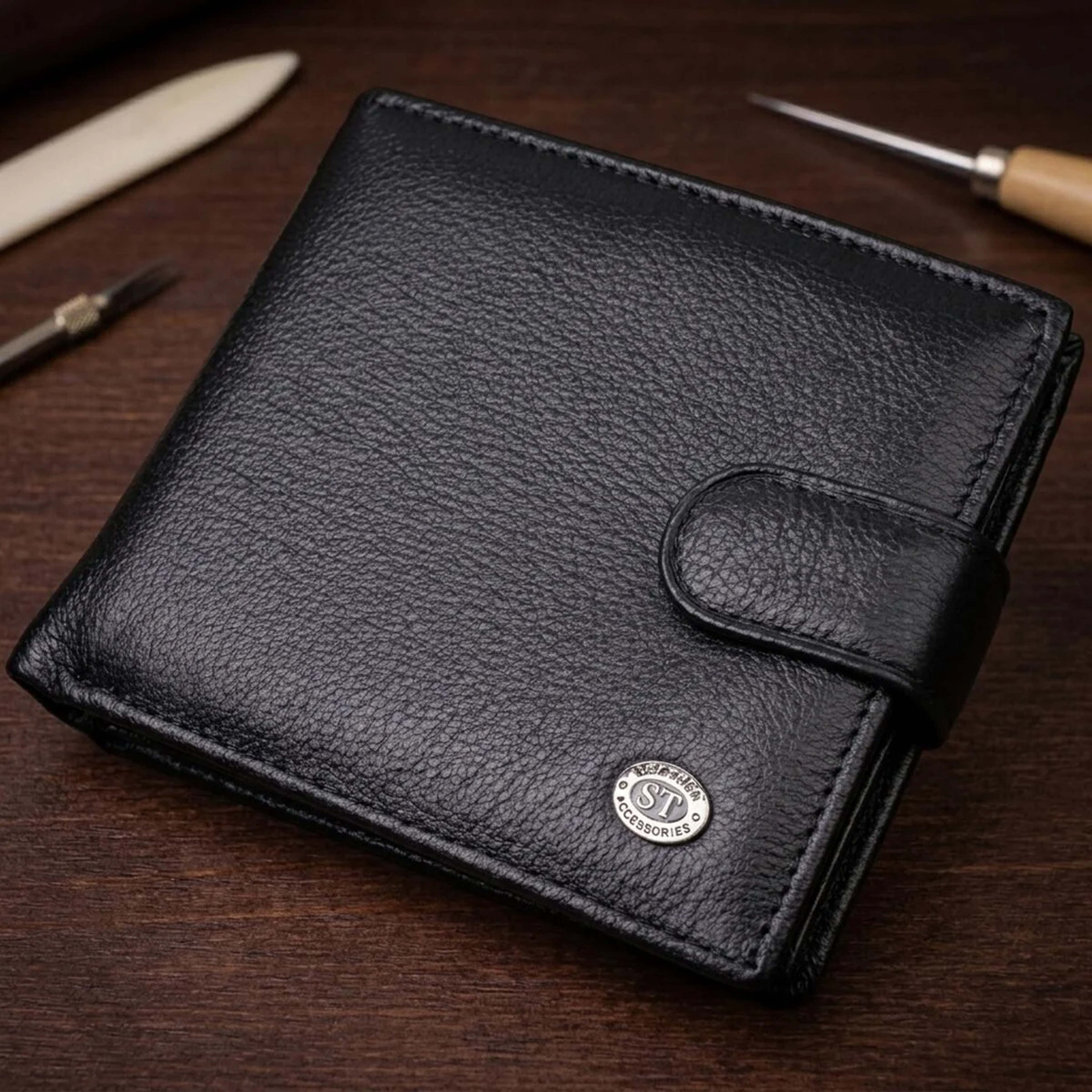 Чоловічий трендовий гаманець із натуральної шкіри ST Leather 22553 Чорний