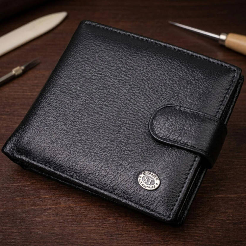 Чоловічий трендовий гаманець із натуральної шкіри ST Leather 22553 Чорний