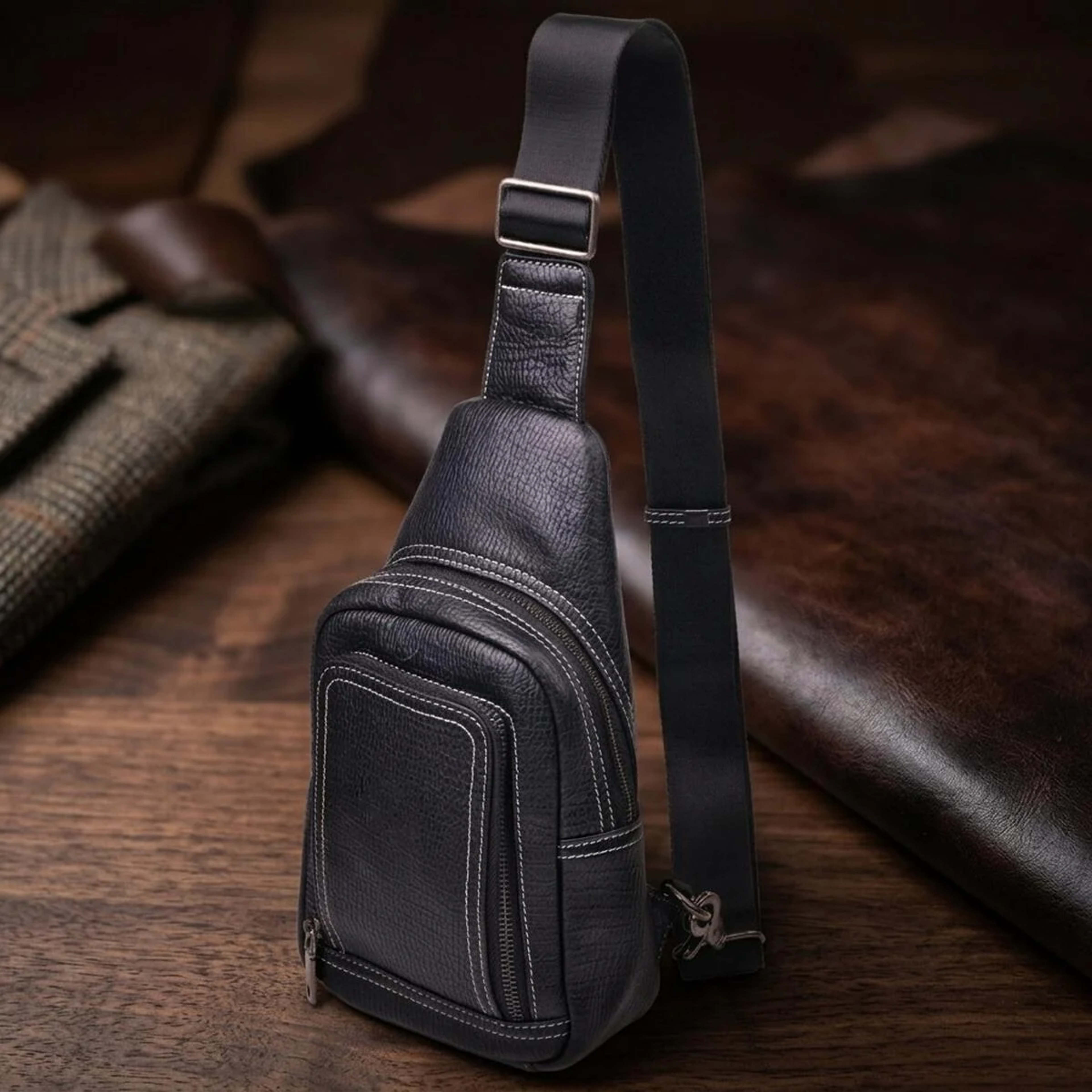 Чоловіча сумка через плече з натуральної шкіри 21284 Vintage Чорна