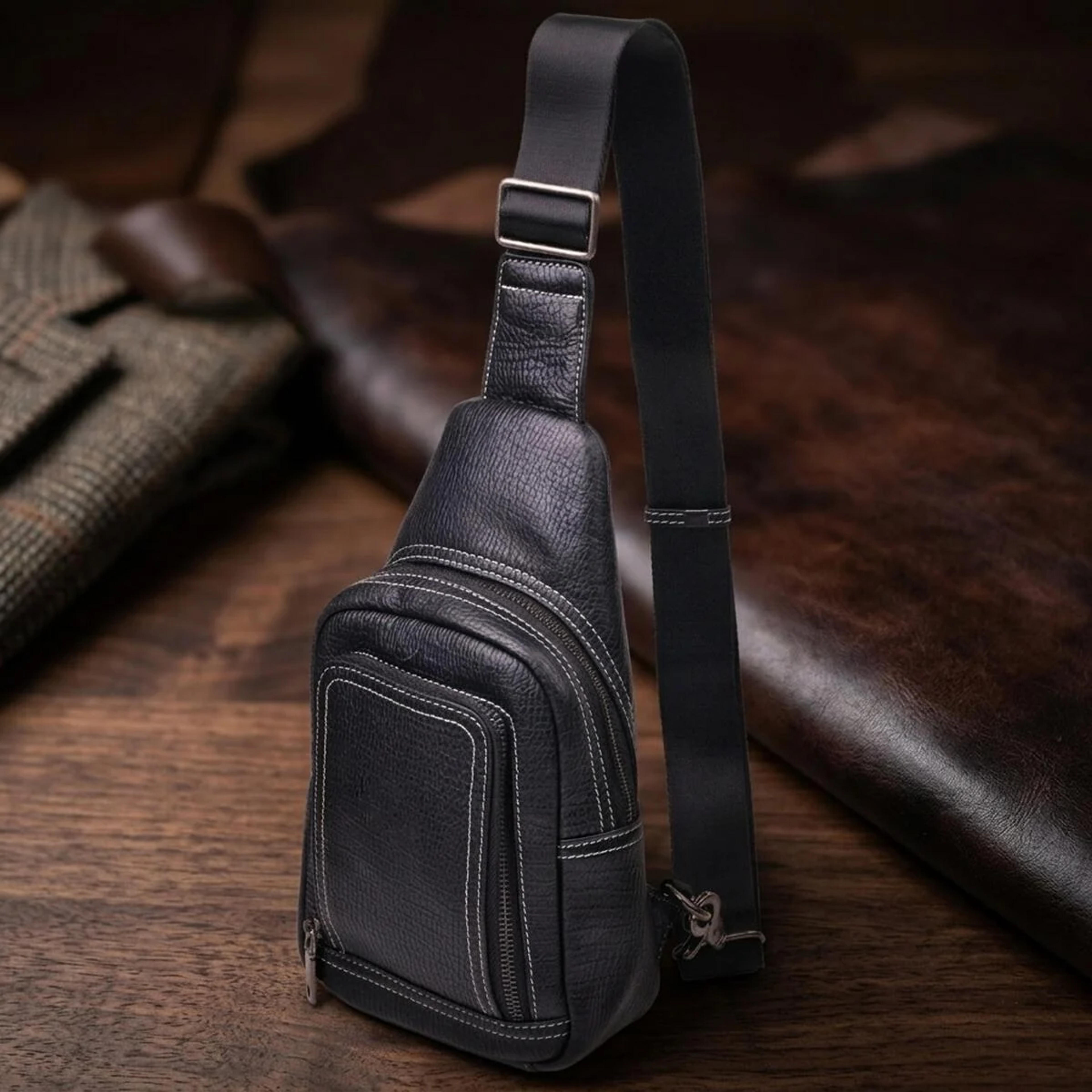 Чоловіча сумка через плече з натуральної шкіри 21284 Vintage Чорна