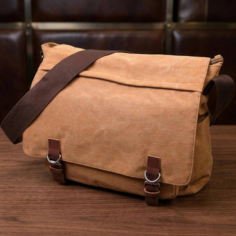 Велика сумка для ноутбука з клапаном із текстилю 21242 Vintage Коричнева