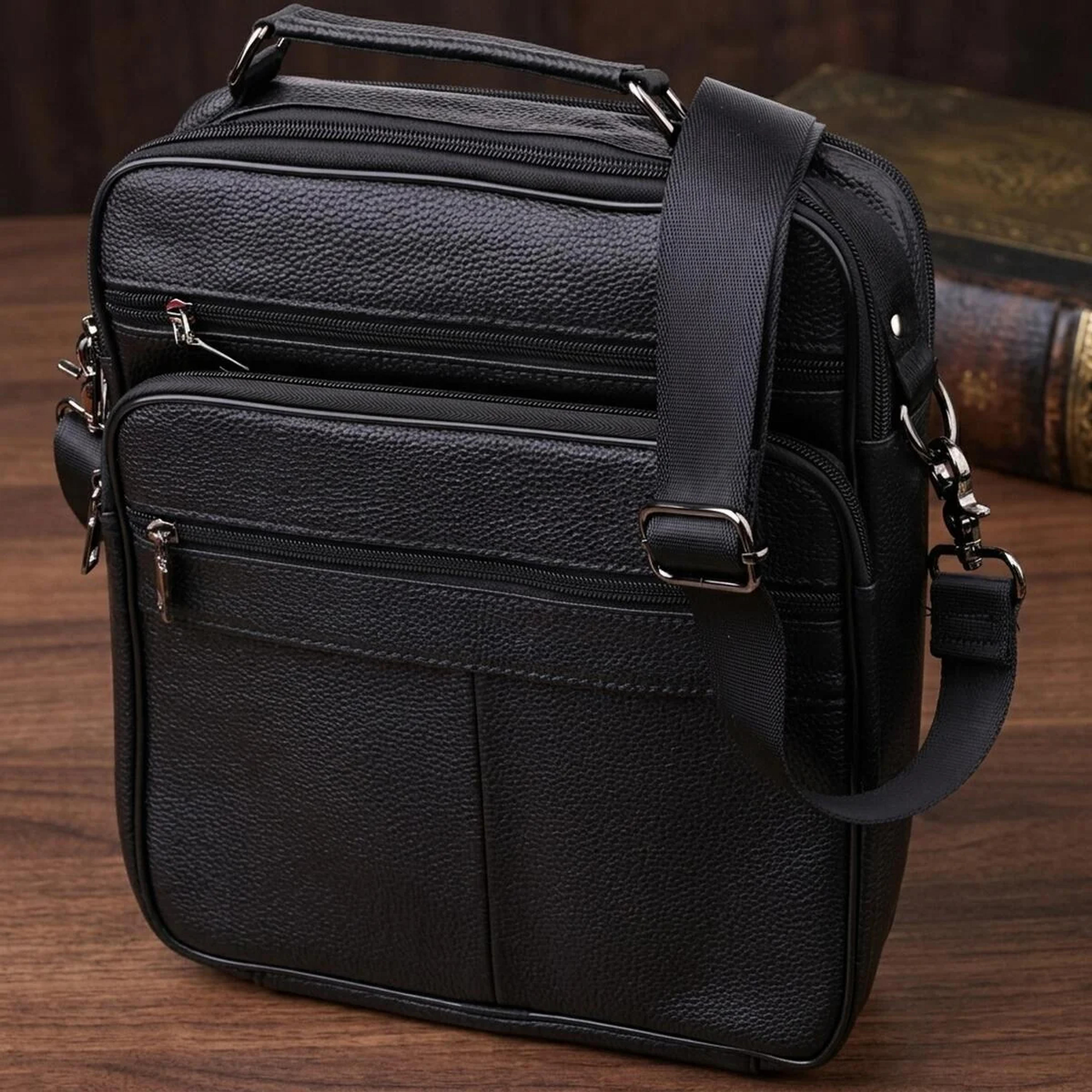 Сумка чоловіча з ручкою для перенесення в руці з натуральної шкіри Vintage 23029 Чорний
