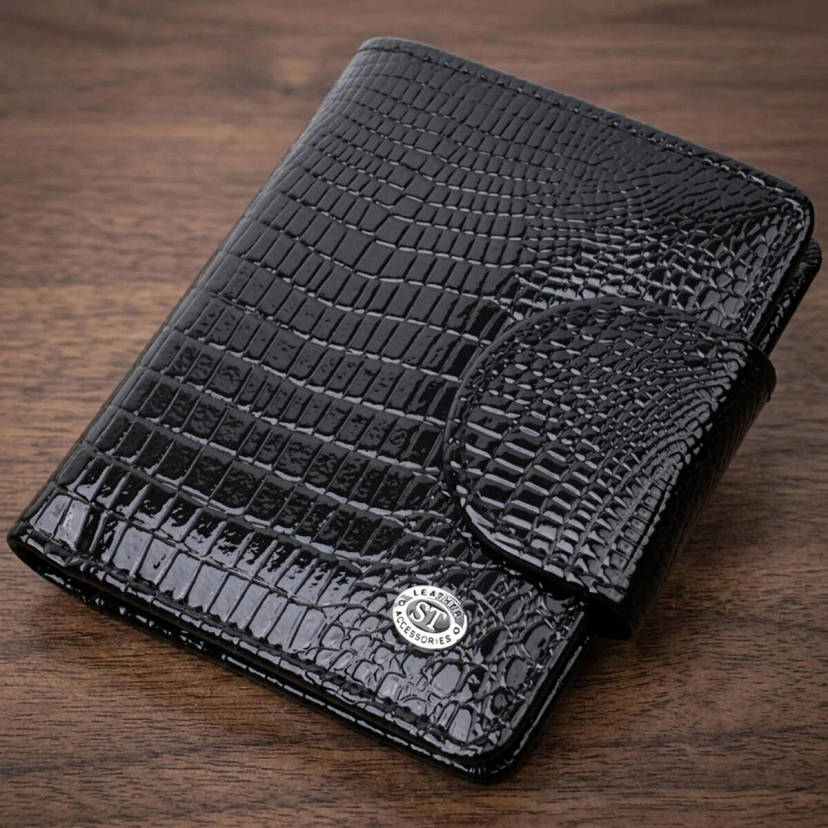 Гаманець для жінок середнього розміру з натуральної шкіри ST Leather 22686 Чорний