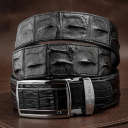 Ремінь-автомат CROCODILE LEATHER 18236 з натуральної шкіри крокодила (каймана) Чорний thumbnail 1