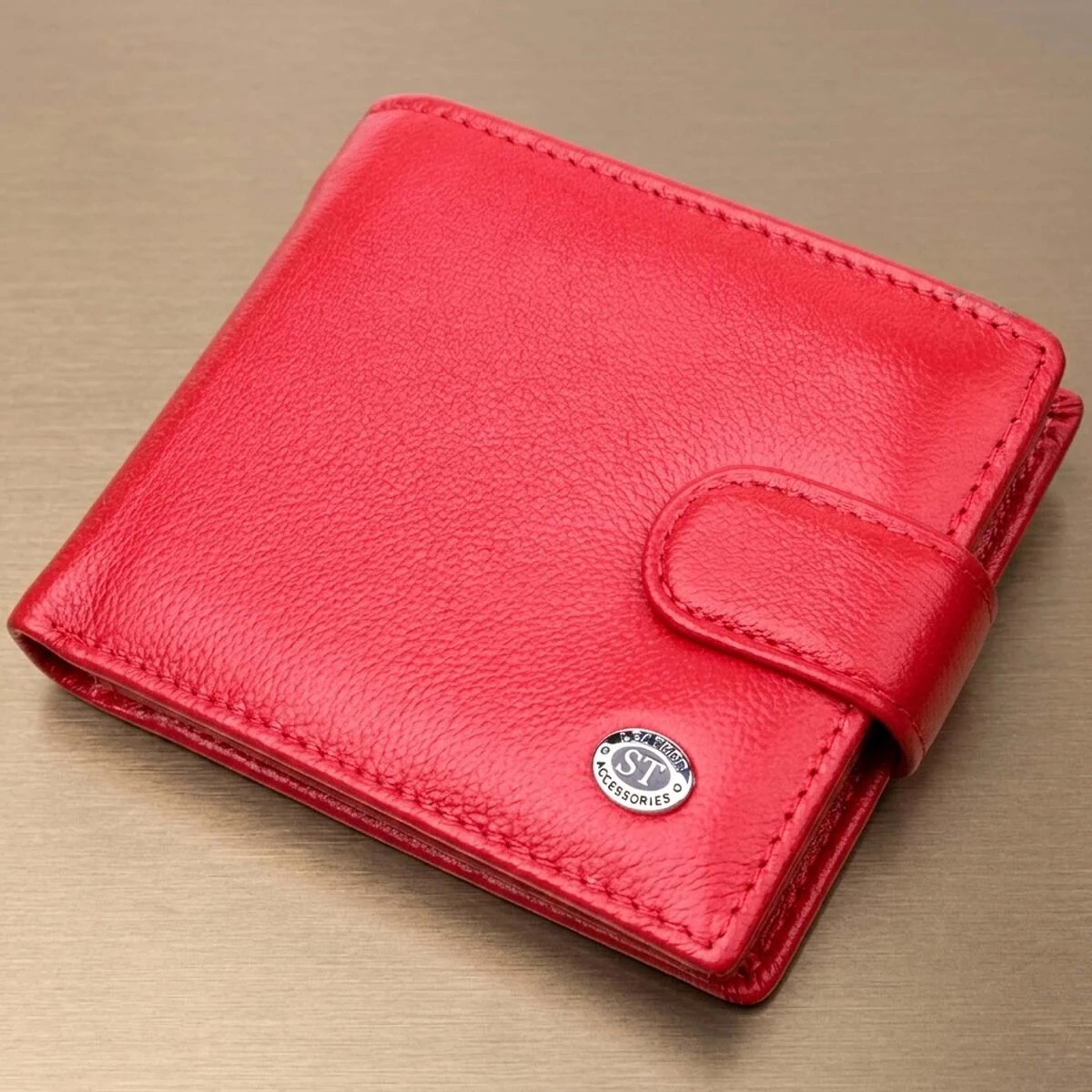 Яскраве жіноче портмоне з блоком для карт з натуральної шкіри ST Leather 19471 Червоний