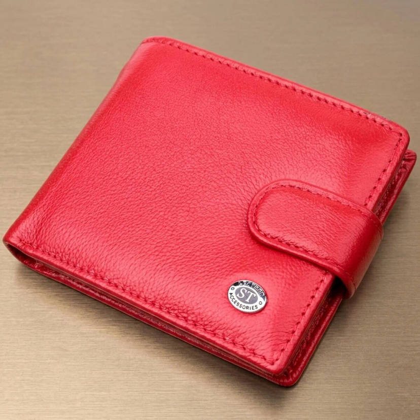 Яскраве жіноче портмоне з блоком для карт з натуральної шкіри ST Leather 19471 Червоний
