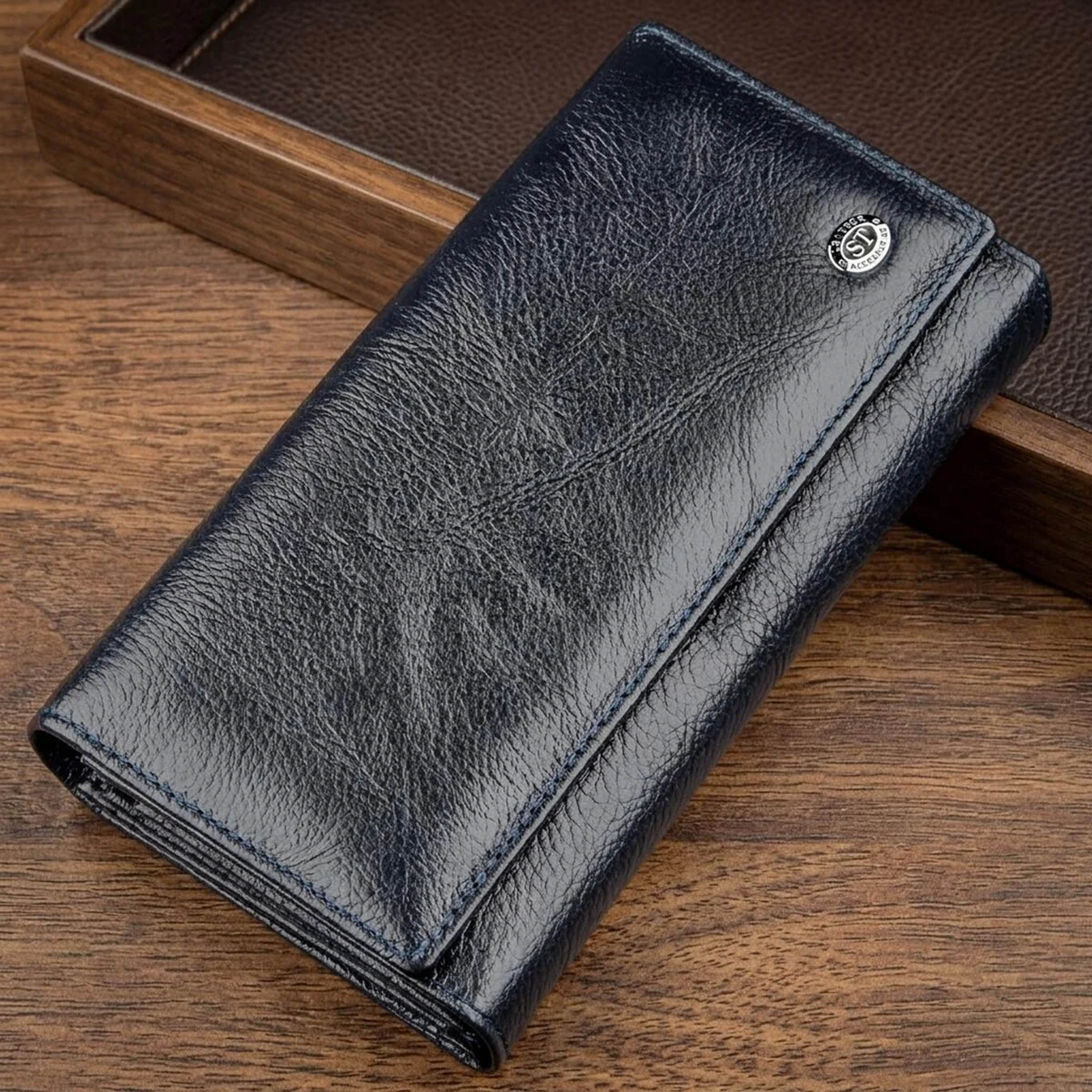 Гаманець-клатч з візитниці ST Leather 18880 Сіро-синій