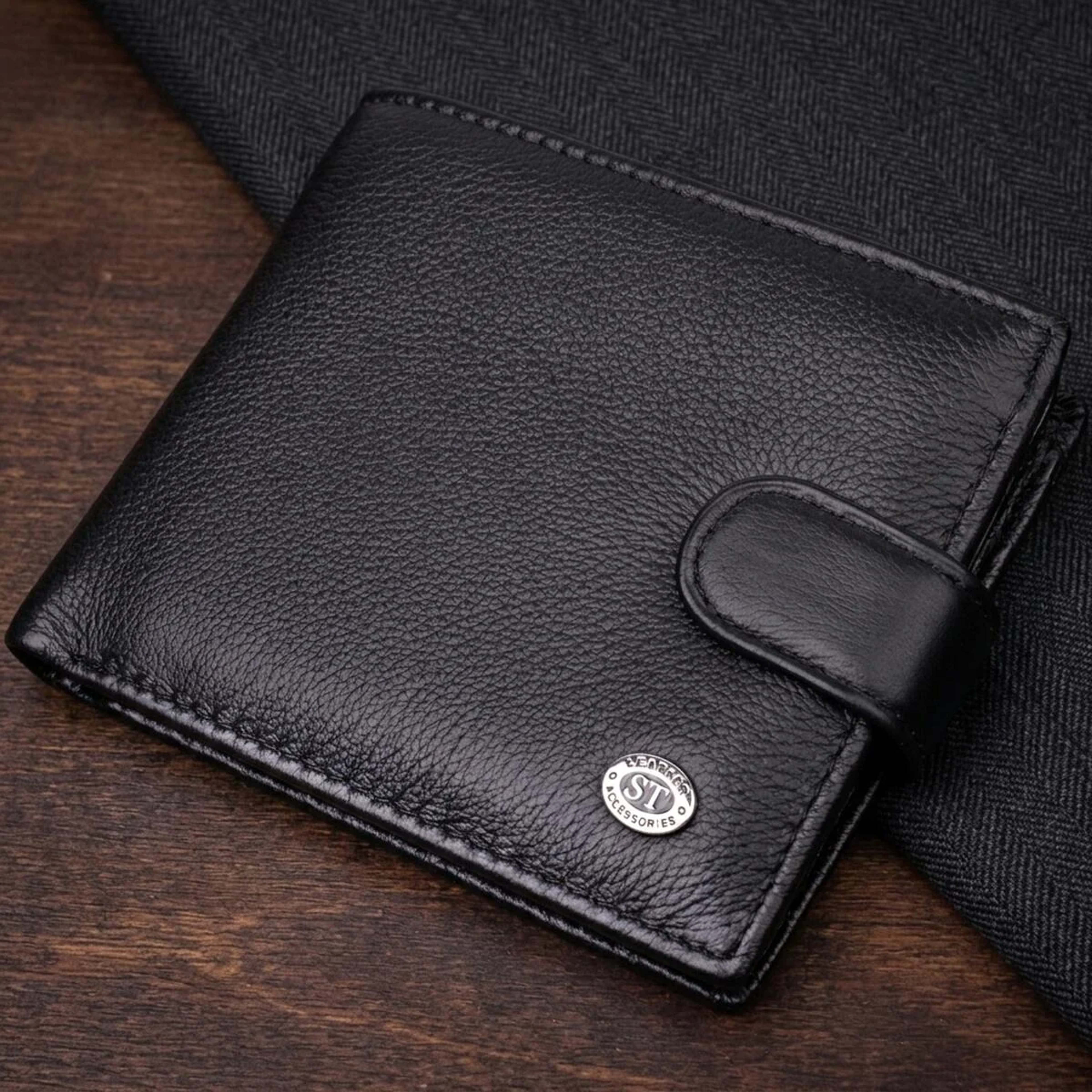 Горизонтальне чоловіче портмоне з натуральної шкіри ST Leather 22487 Чорний