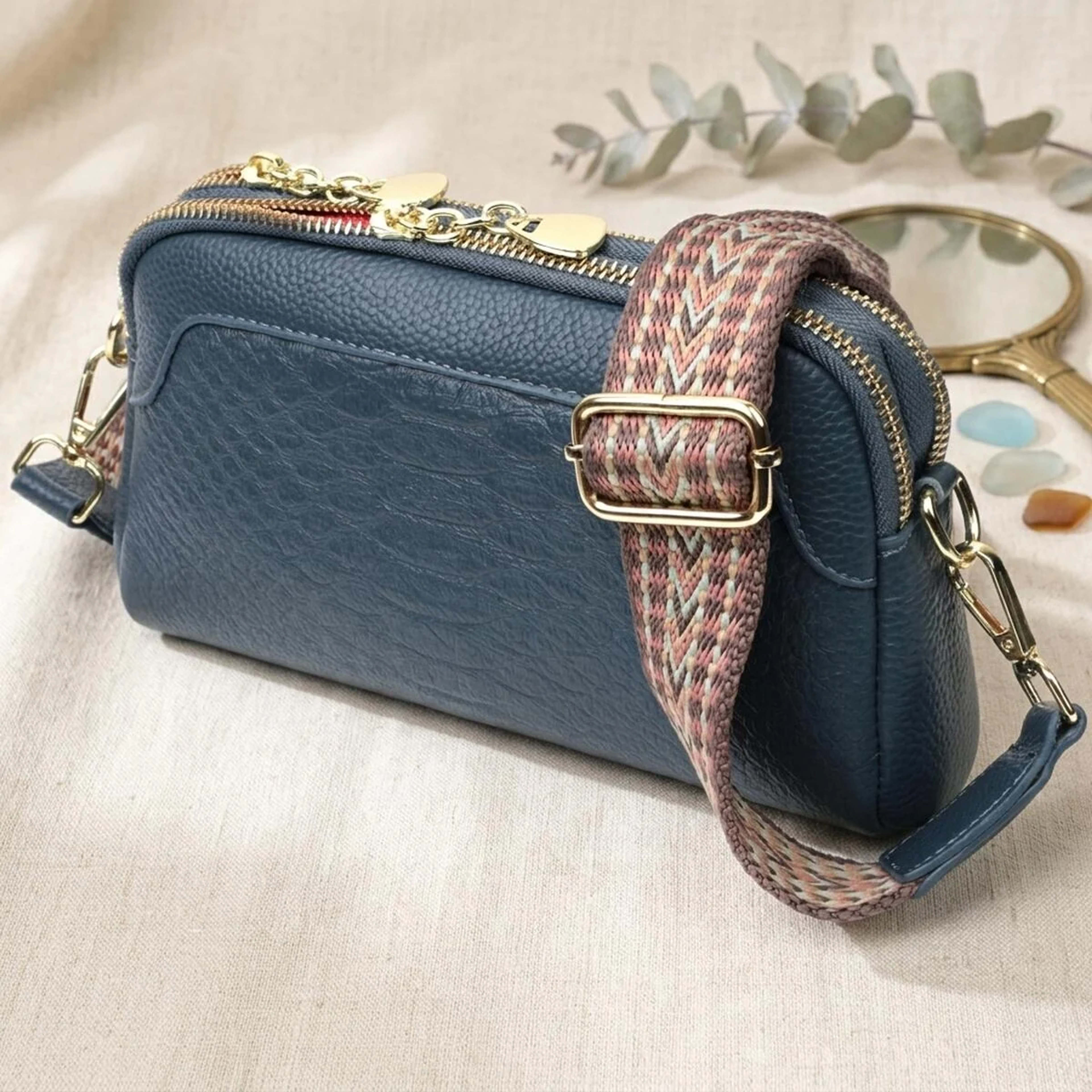 Модна сумка на два відділення з натуральної шкіри Vintage 22355 Синя