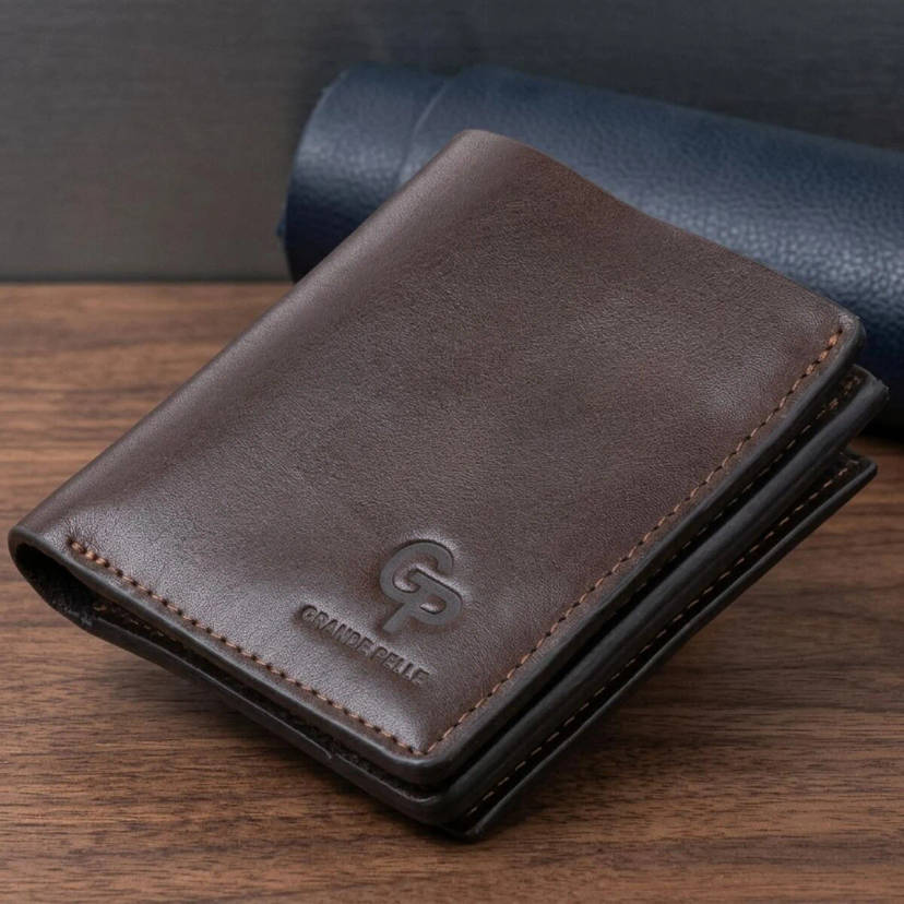 Вертикальне глянсове портмоне з накладною монетницьою GRANDE PELLE 11330 Шоколадне