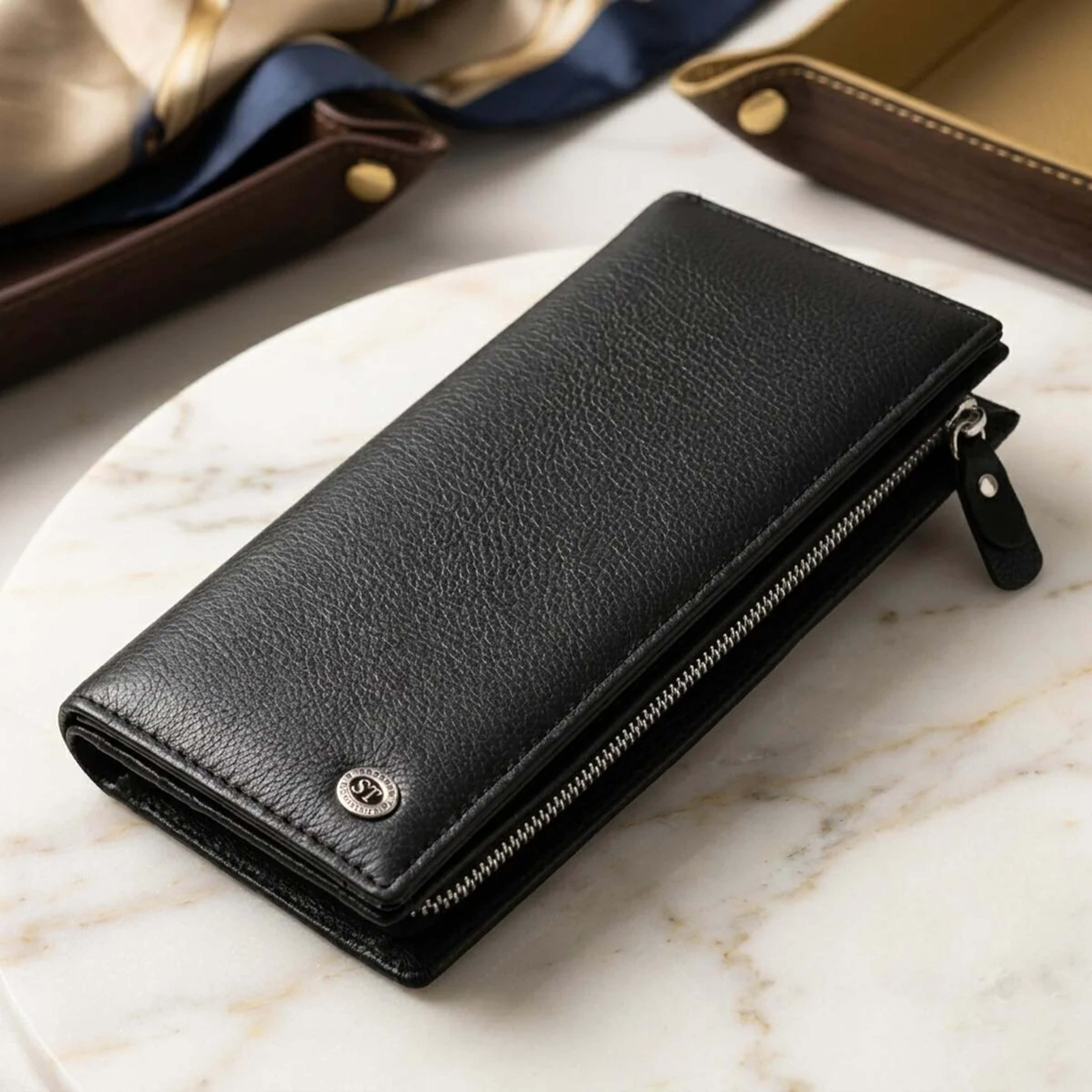 Практичний шкіряний гаманець-клатч ST Leather 19371 Чорний