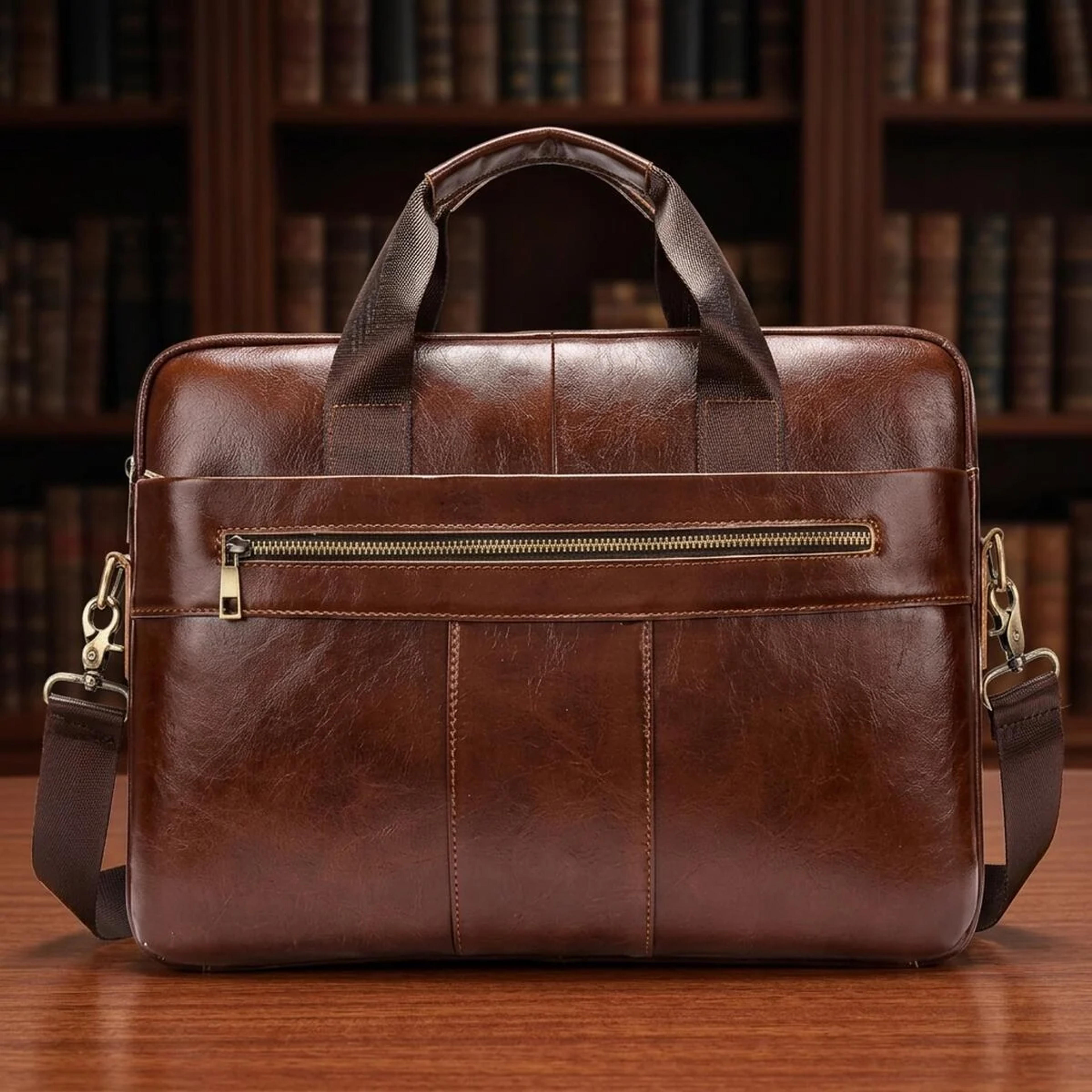 Ділова чоловіча сумка з зернистої шкіри Vintage 14836 Коричнева