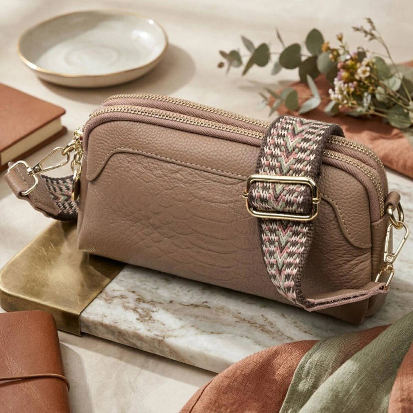 Женская сумка на два отделения из натуральной кожи Vintage 22356 Бежевая