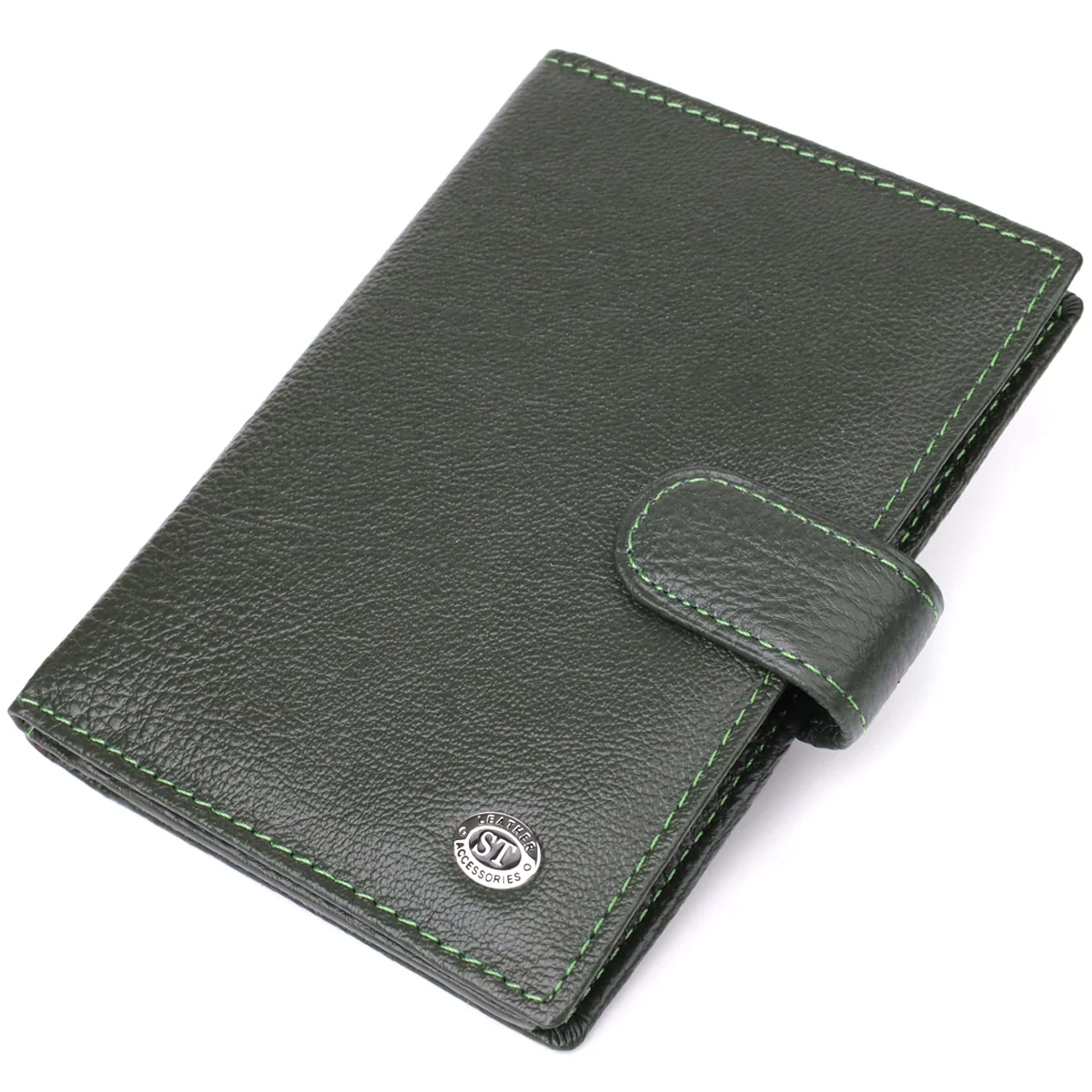 Оригінальна обкладинка на документи унісекс із натуральної шкіри ST Leather 23119 Зелений