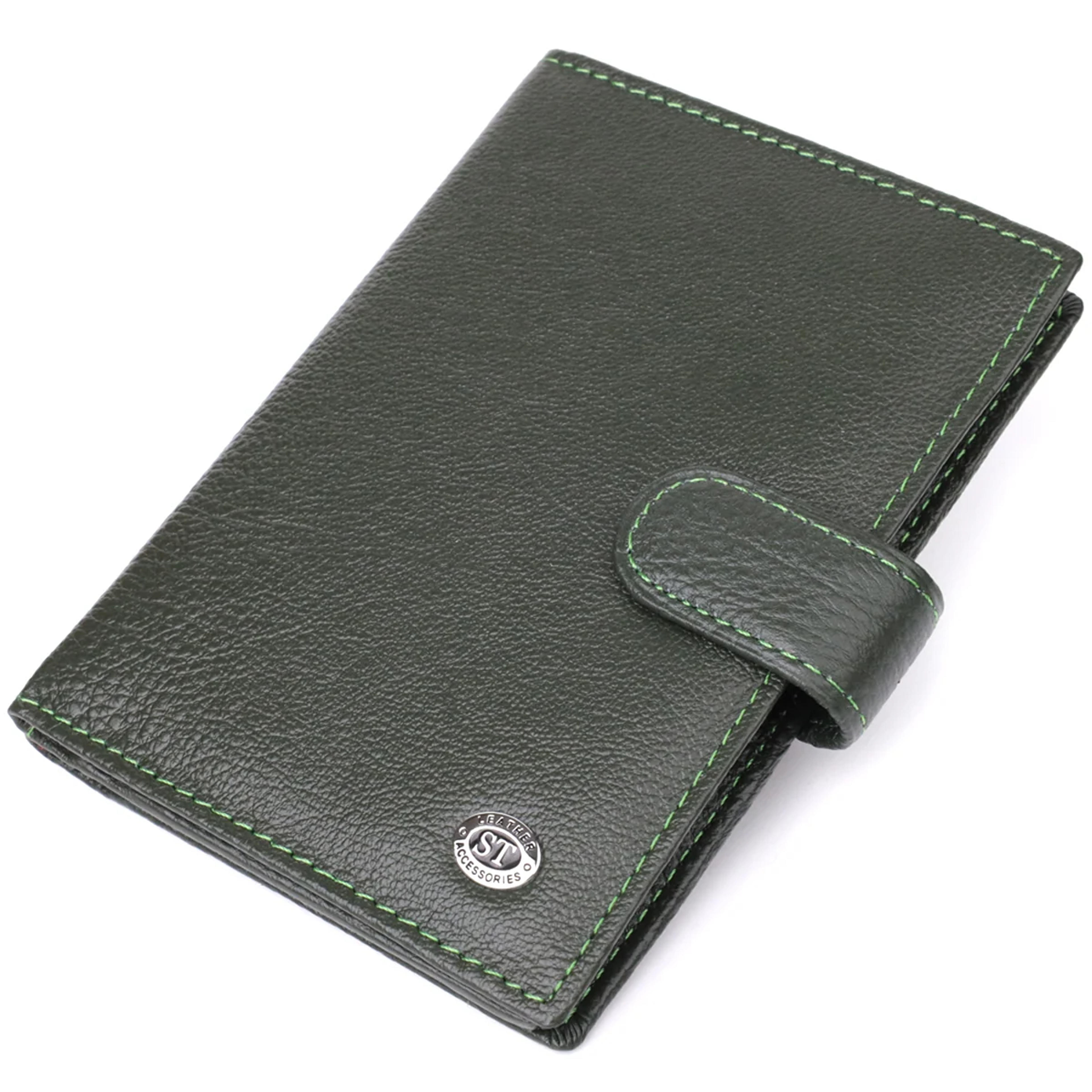 Оригінальна обкладинка на документи унісекс із натуральної шкіри ST Leather 23119 Зелений