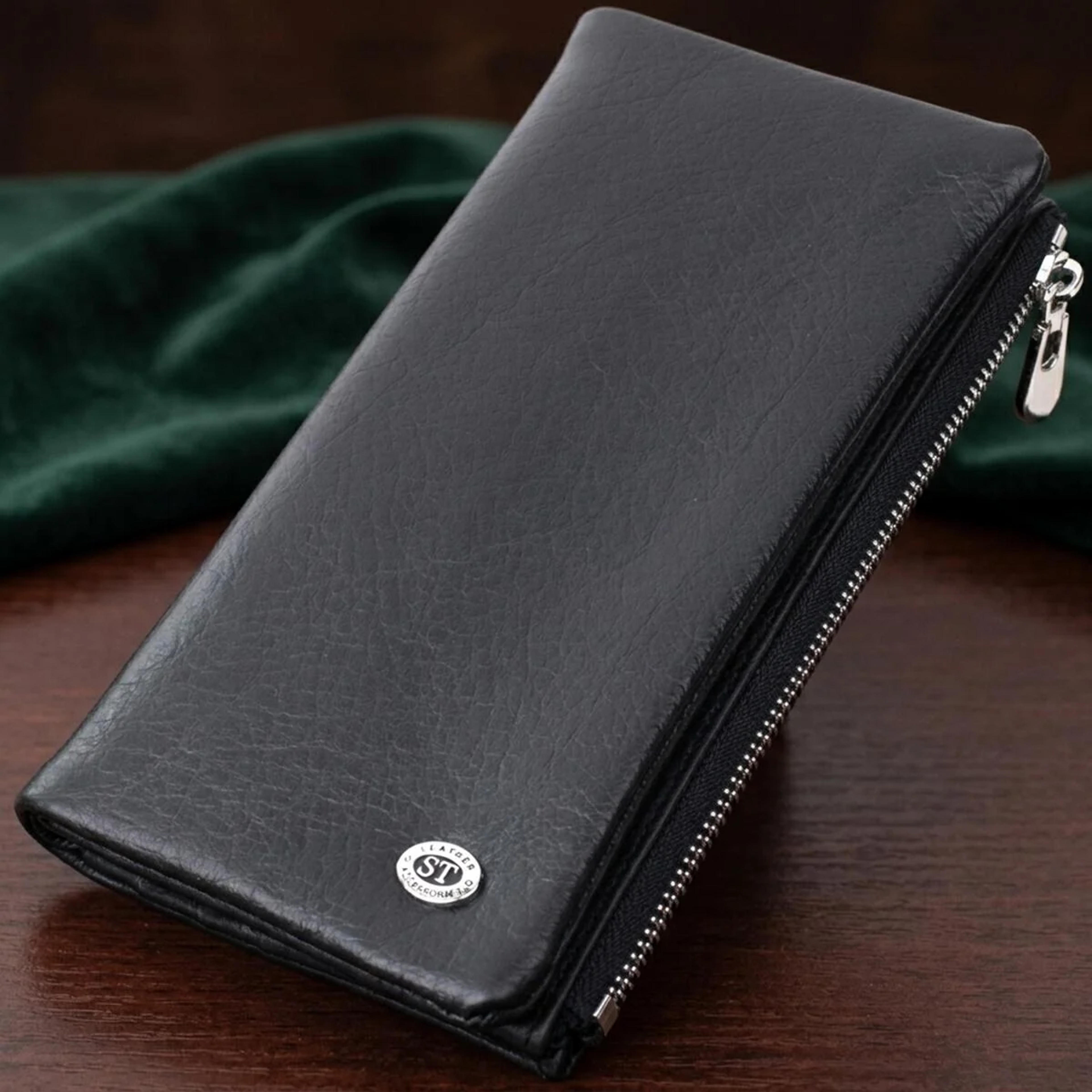 Вертикальний гаманець унісекс із м'якої натуральної шкіри ST Leather 22743 Чорний