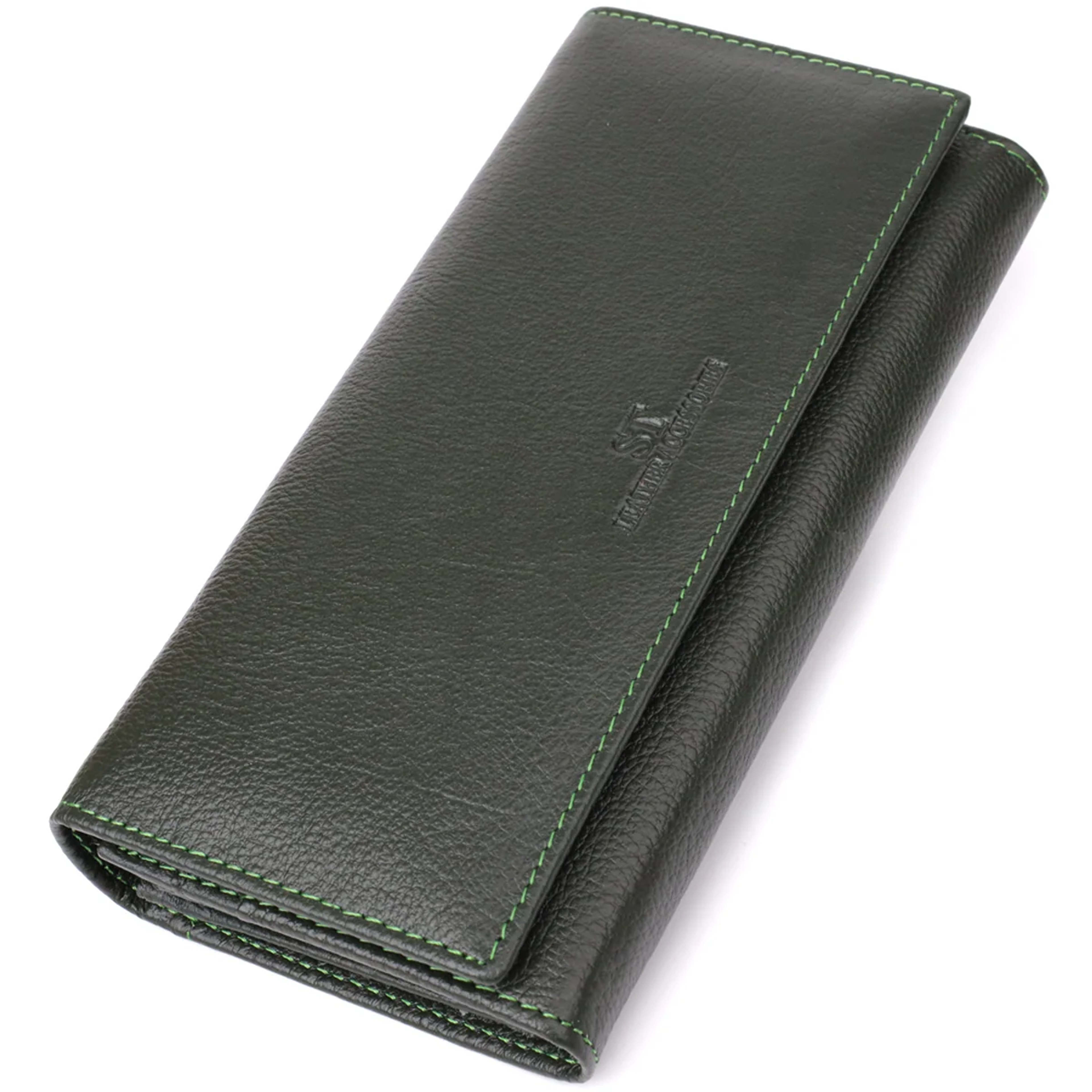 Стильний гаманець у два складення з натуральної шкіри ST Leather 23066 Зелений