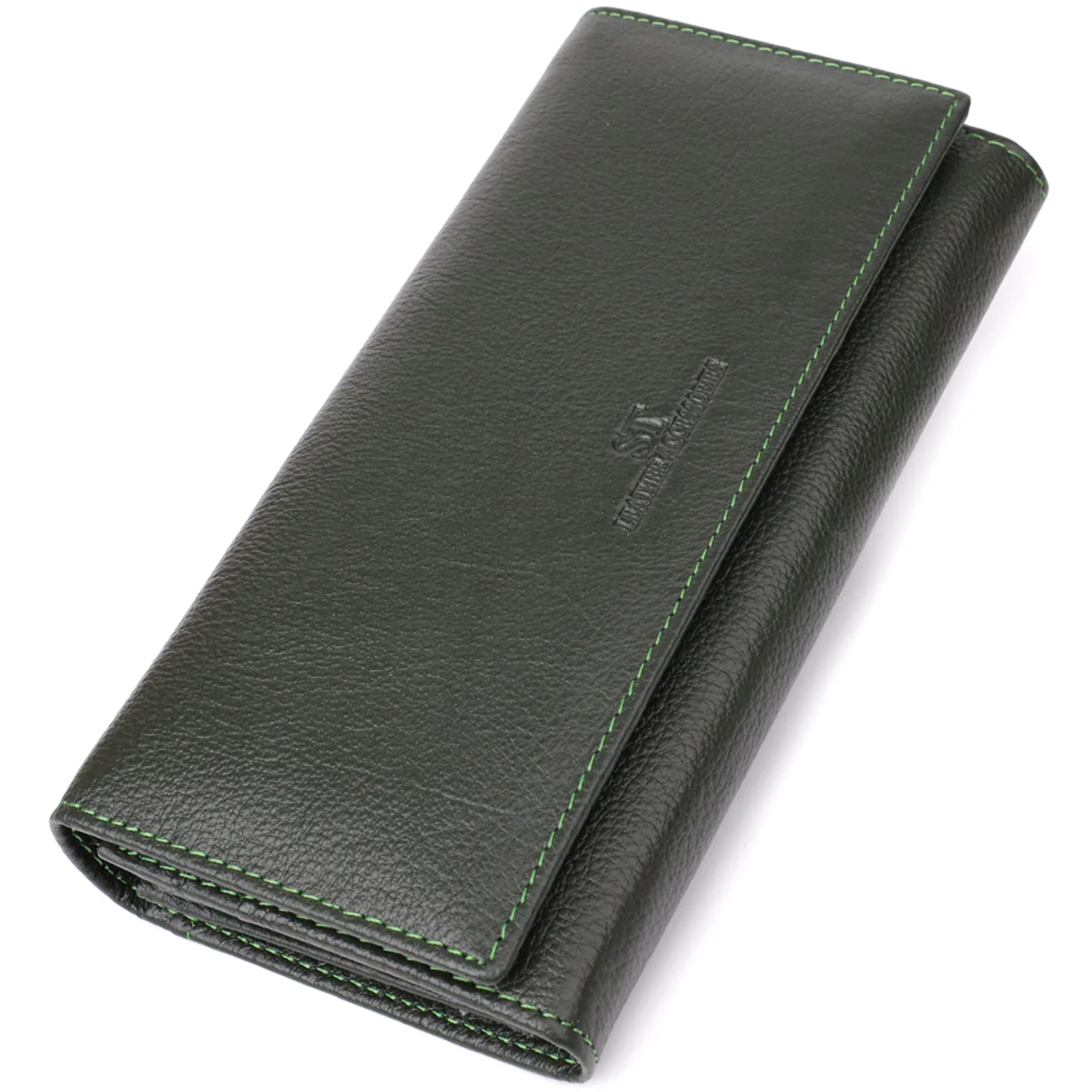 Стильний гаманець у два складення з натуральної шкіри ST Leather 23066 Зелений