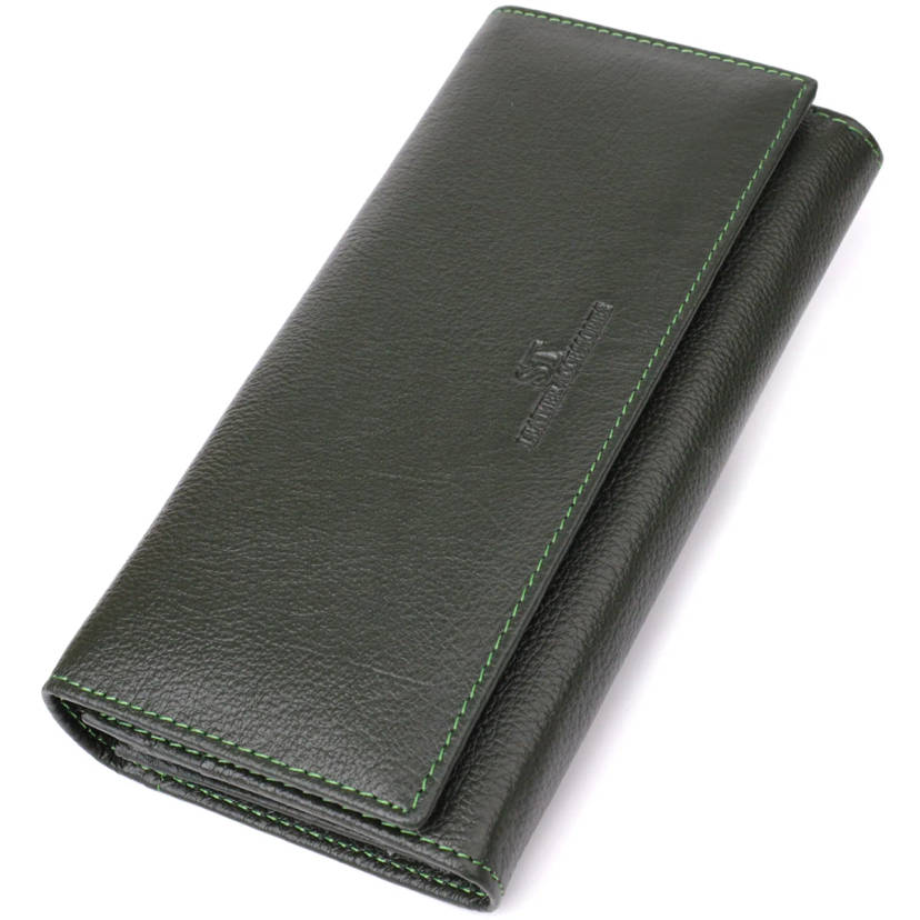 Стильний гаманець у два складення з натуральної шкіри ST Leather 23066 Зелений