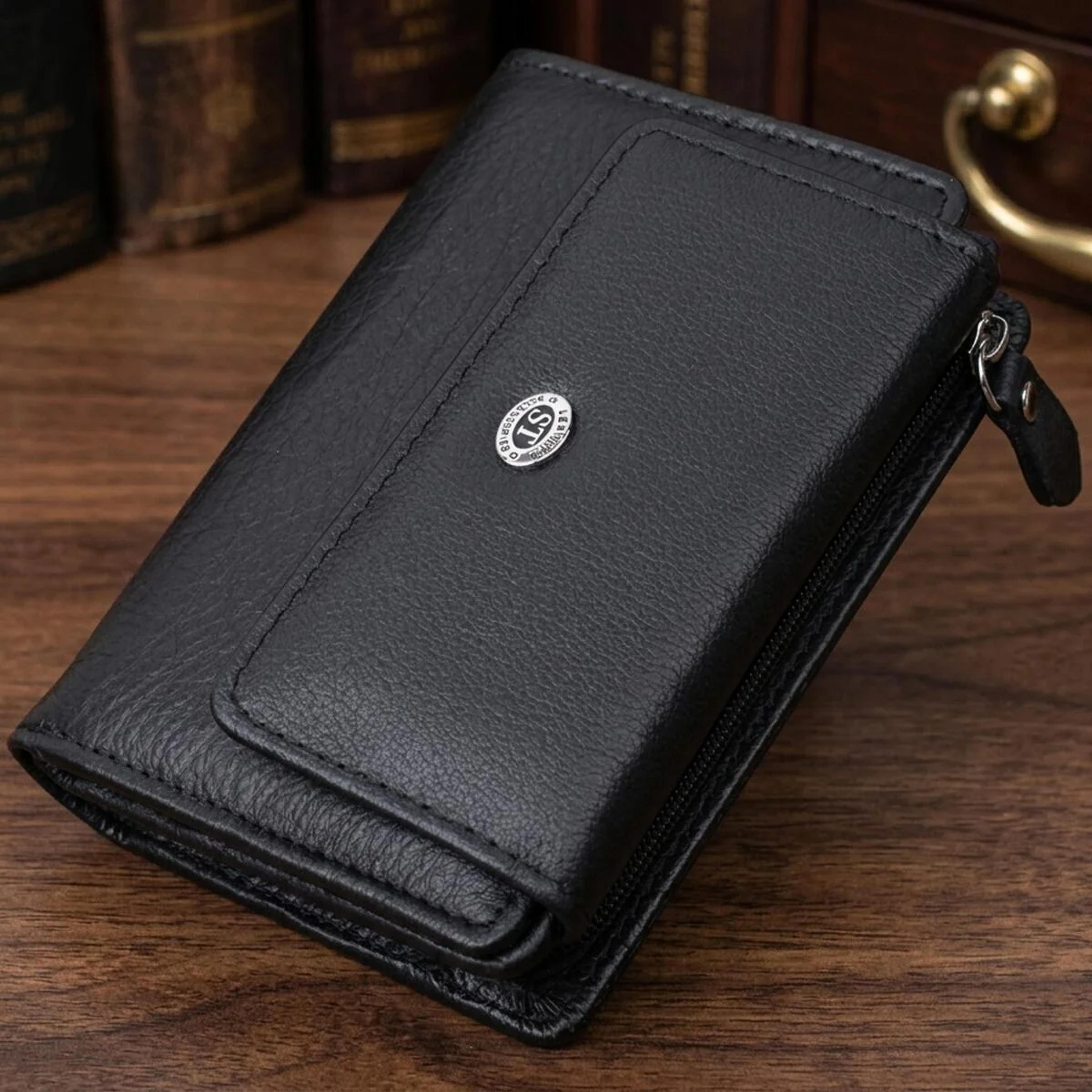 Практичний гаманець із монетницею з натуральної шкіри ST Leather 22740 Чорний