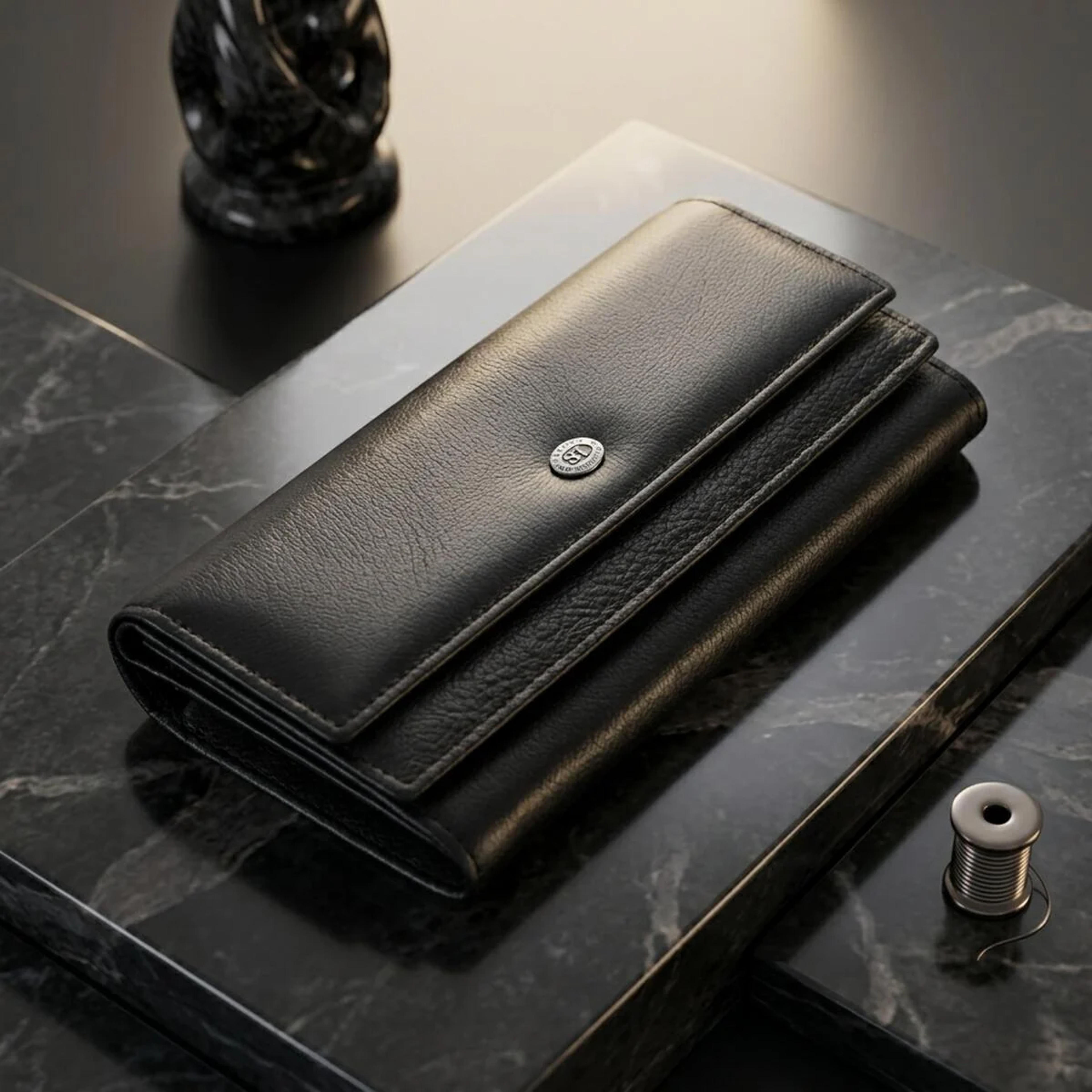 Жіночий шкіряний гаманець для карток купюр та монет ST Leather 22696 Чорний