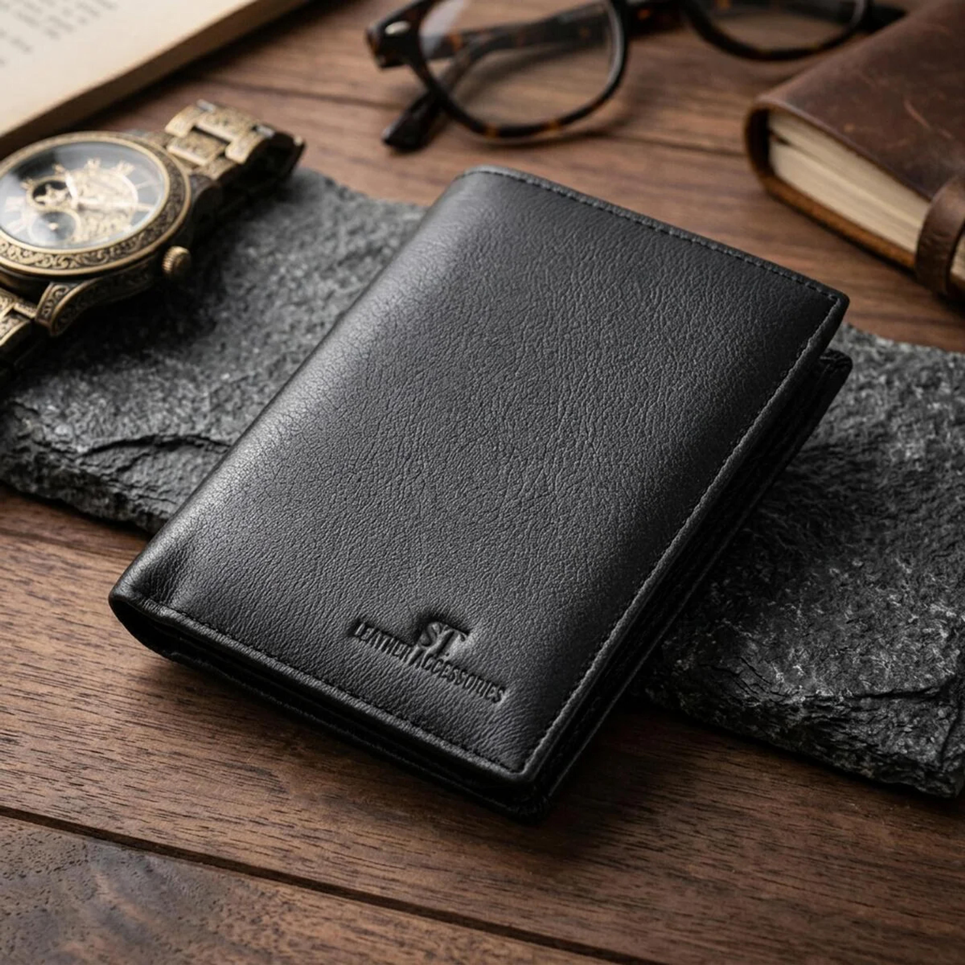 Чоловіче шкіряне портмоне для карток купюр та монет ST Leather 22733 Чорне
