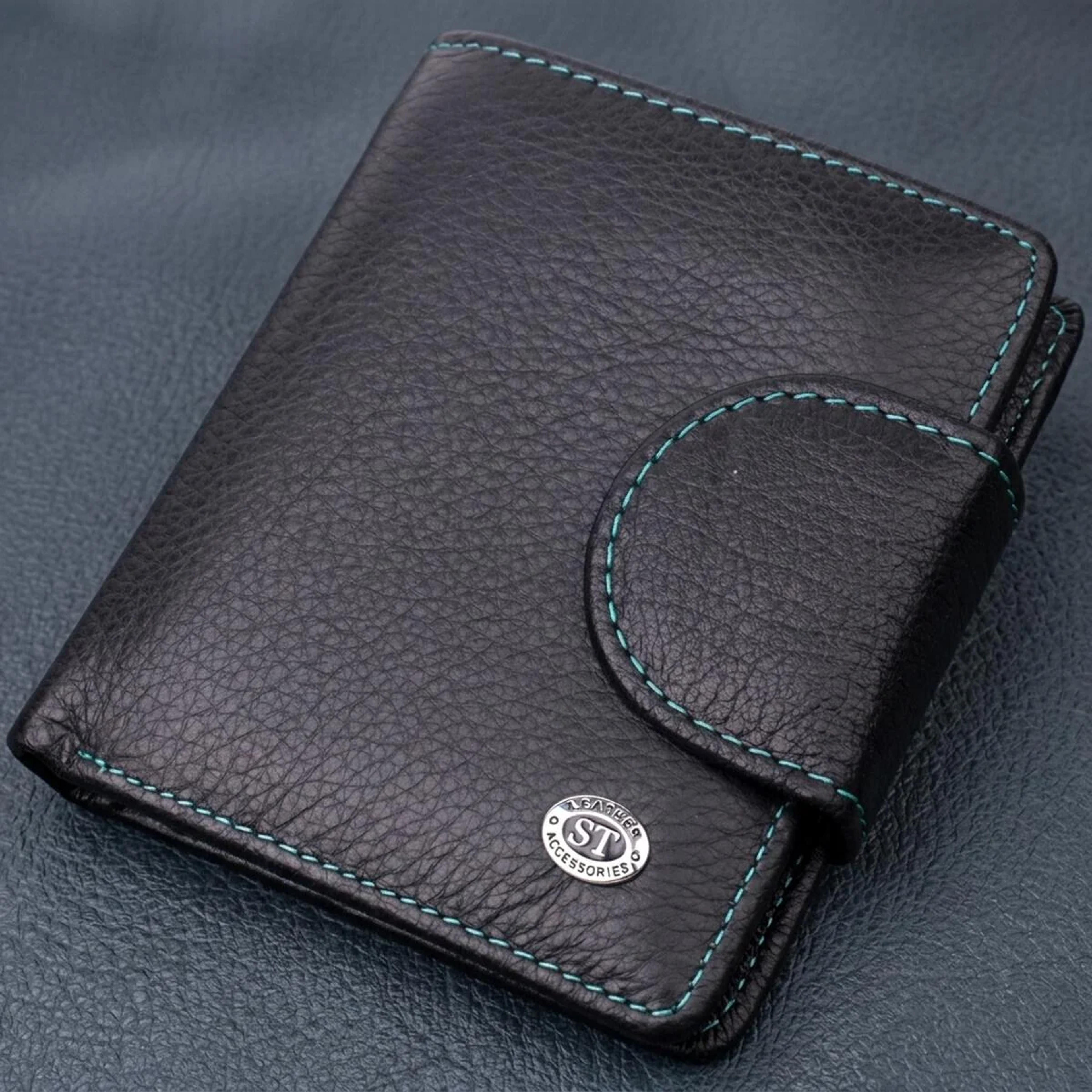 Шкіряний стильний гаманець з монетницею зовні ST Leather 19454 Чорний