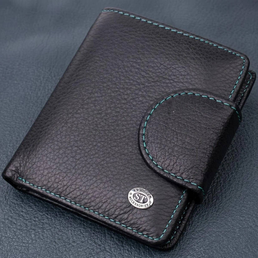 Шкіряний стильний гаманець з монетницею зовні ST Leather 19454 Чорний