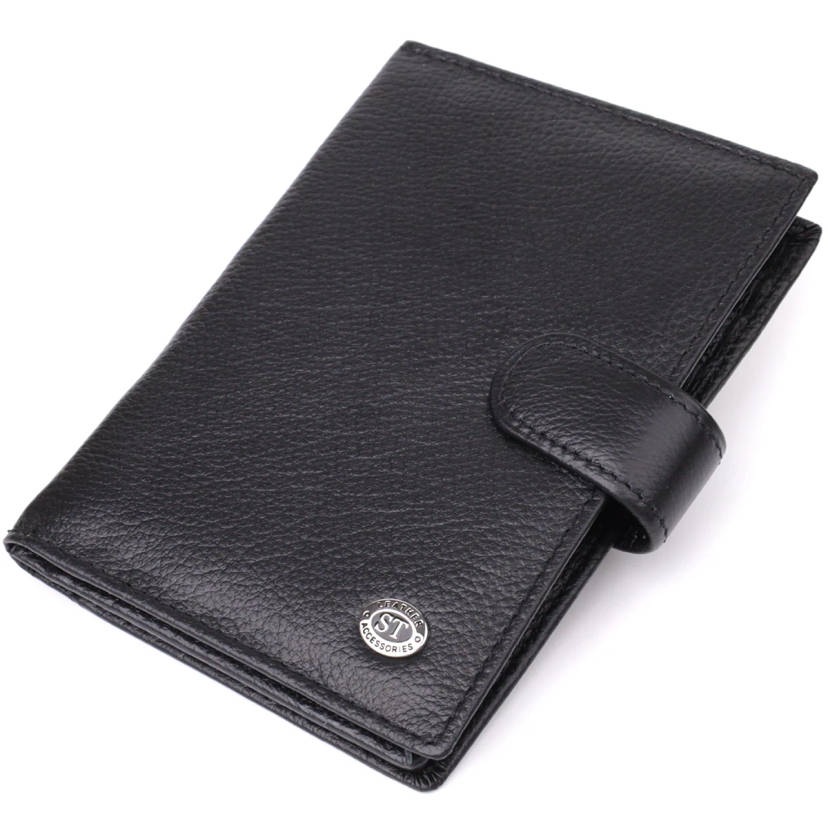 Вместительная обложка на документы унисекс из натуральной кожи ST Leather 23116 Черный