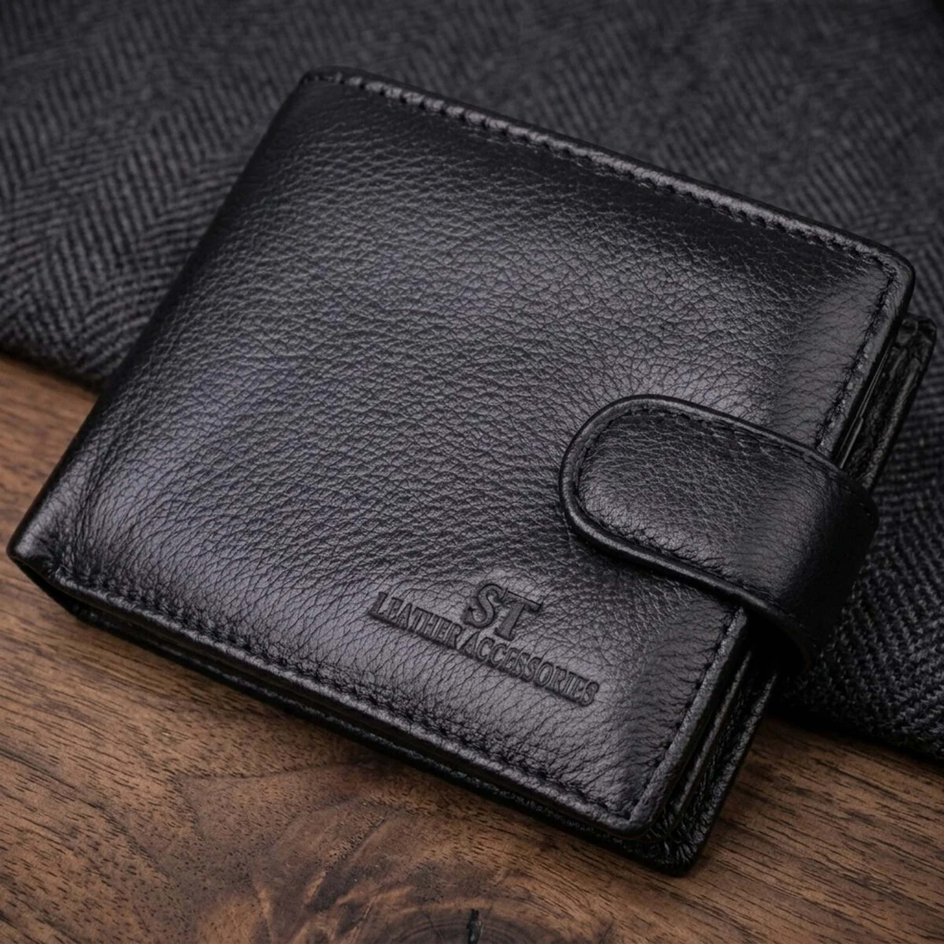 Гаманець для чоловіків зручного розміру із натуральної шкіри ST Leather 22461 Чорний