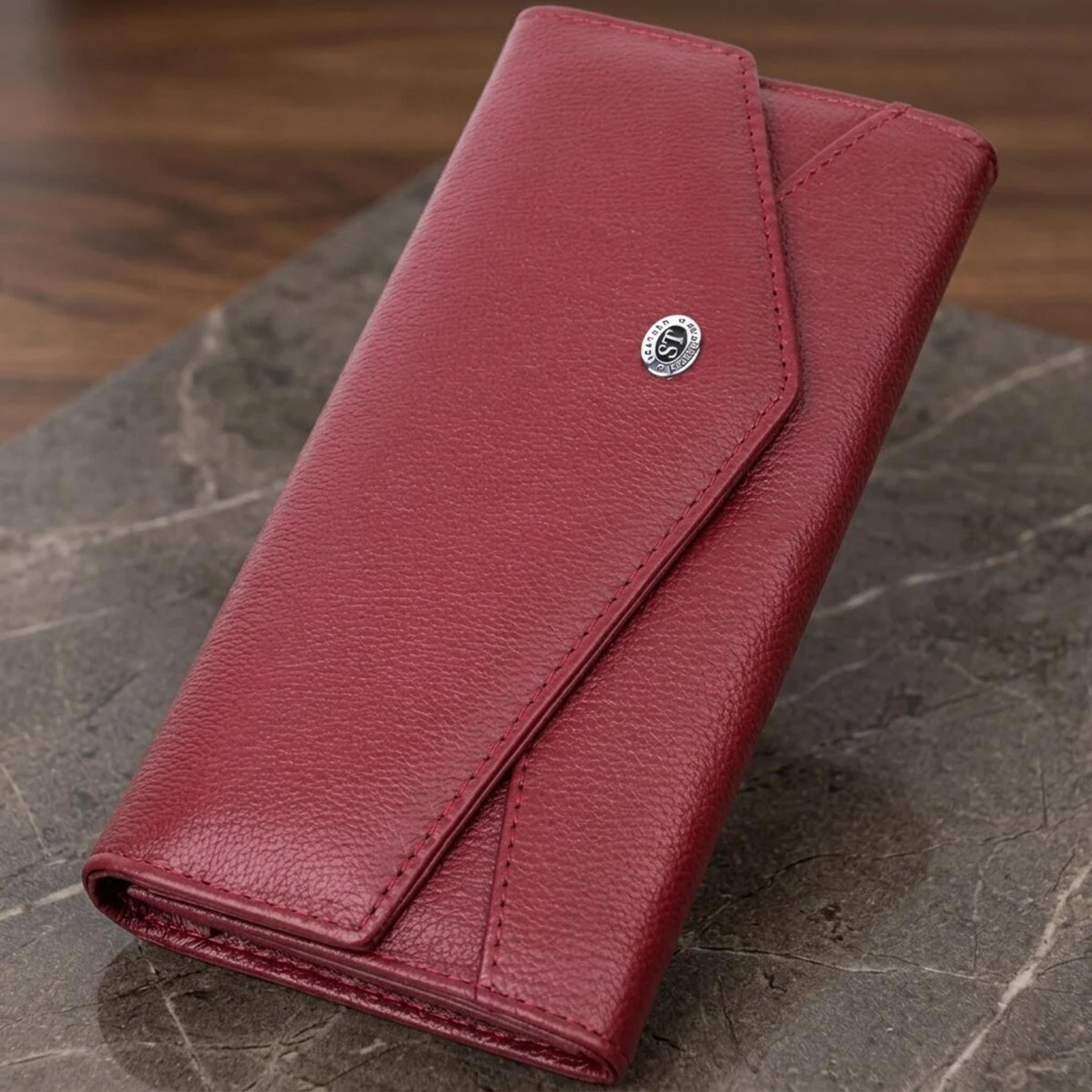 Гаманець для жінок із натуральної шкіри з геометричним клапаном ST Leather 22547 Бордовий