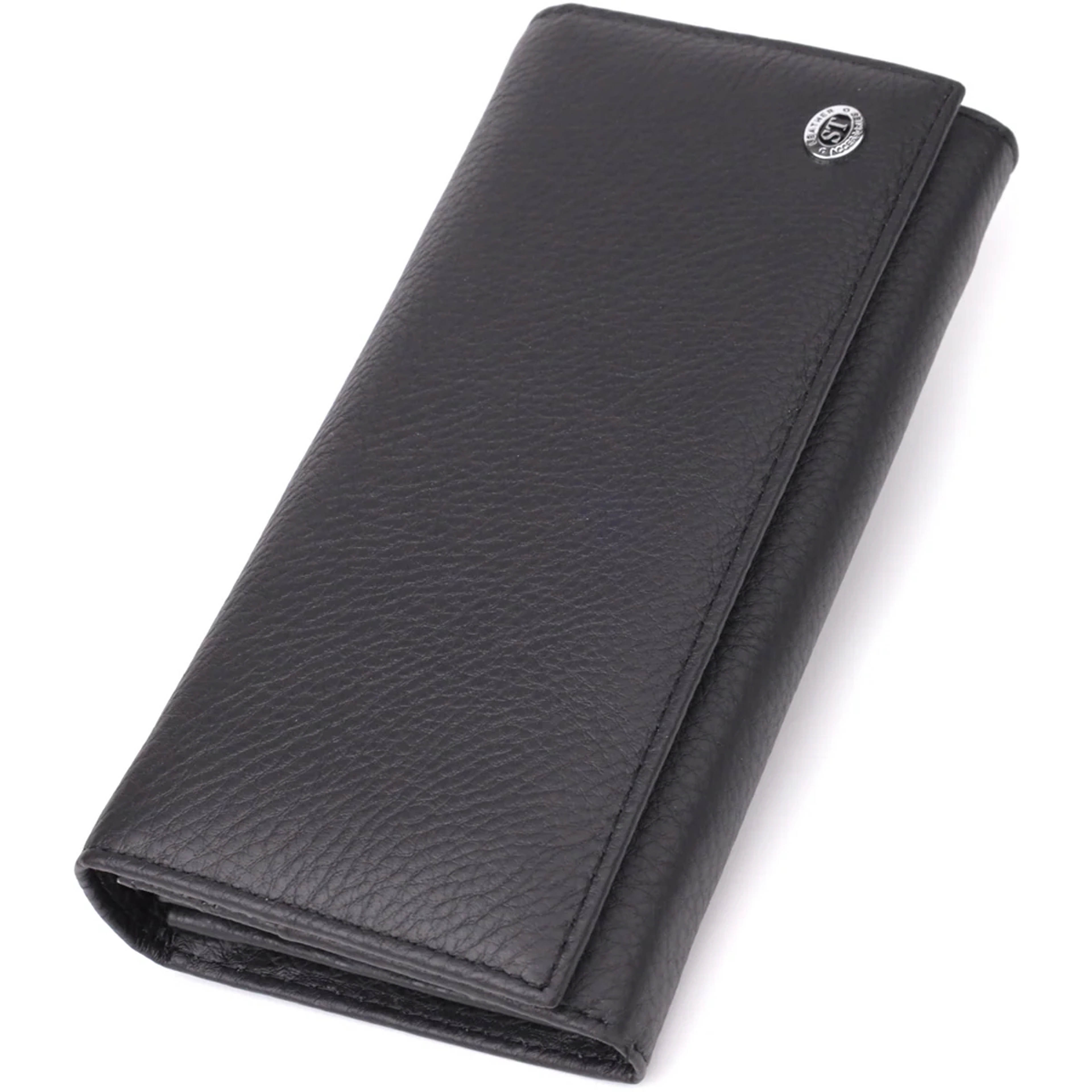 Вместительный кошелек для женщин из натуральной кожи ST Leather 23097 Черный