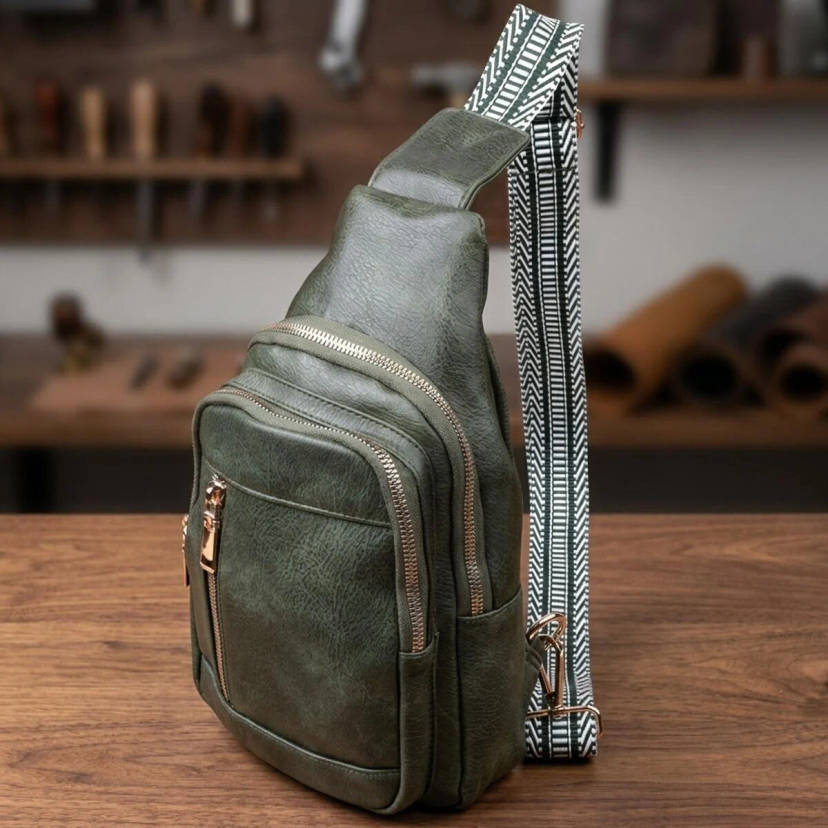 Стильная слинг сумка для женщин из экокожи Vintage 22745 Зеленый