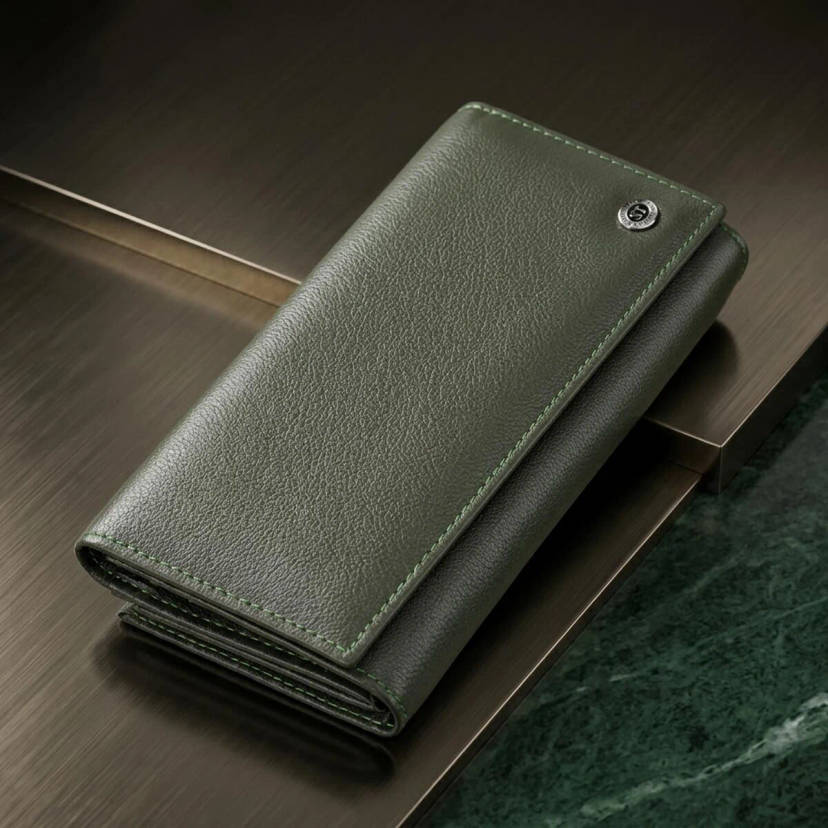 Місткий жіночий гаманець на магнітах із натуральної шкіри ST Leather 23115 Зелений