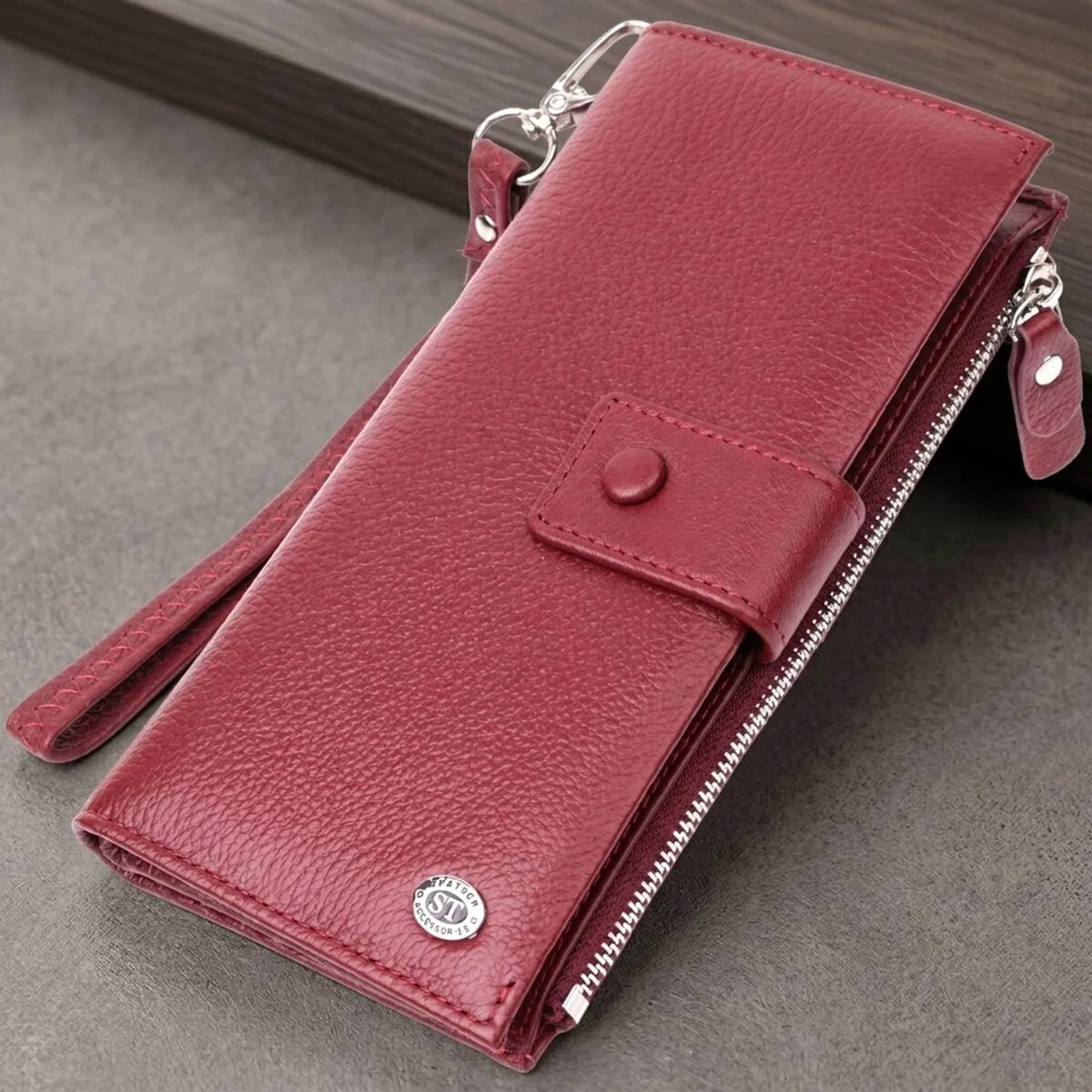 Вертикальний жіночий гаманець-клатч із натуральної шкіри ST Leather 22535 Бордовий